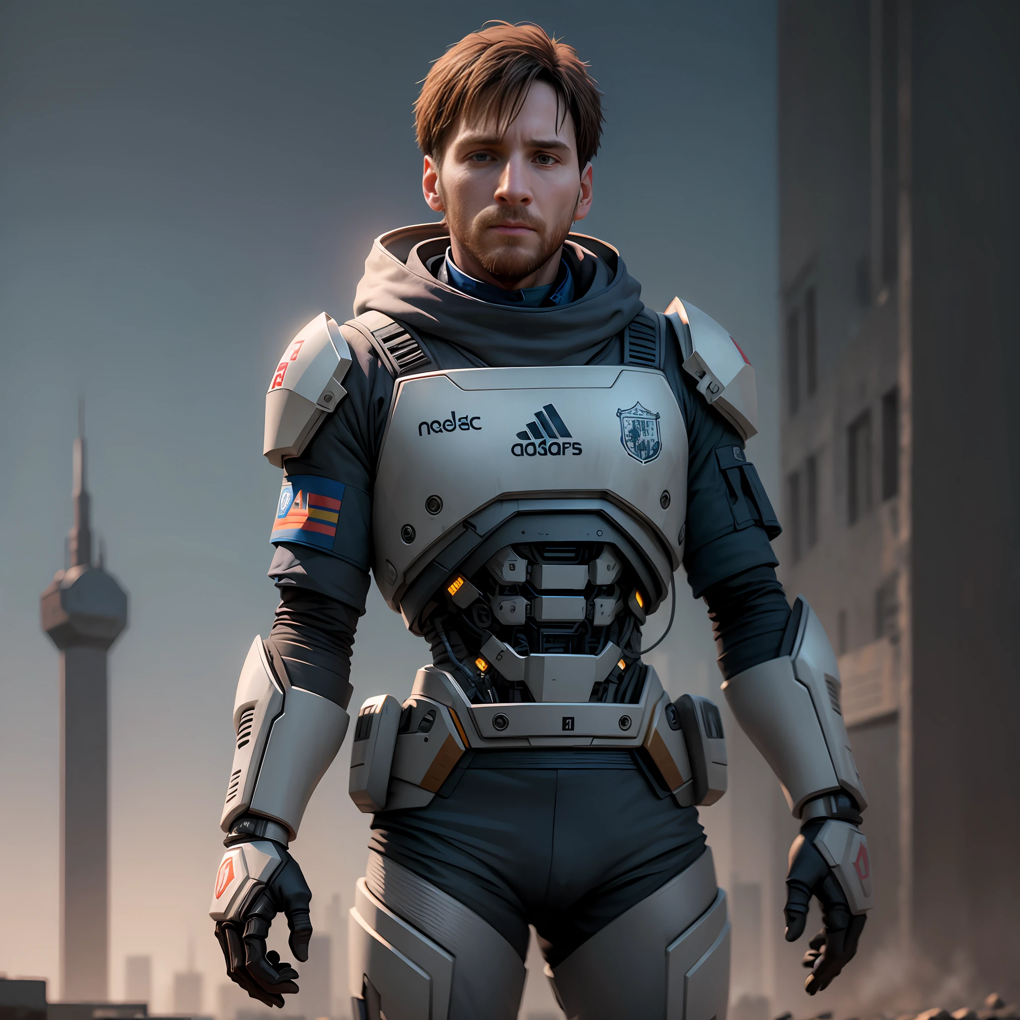 lionel messi, half human, measure robotic, dystopian future,8k, realistic. --auto --s2