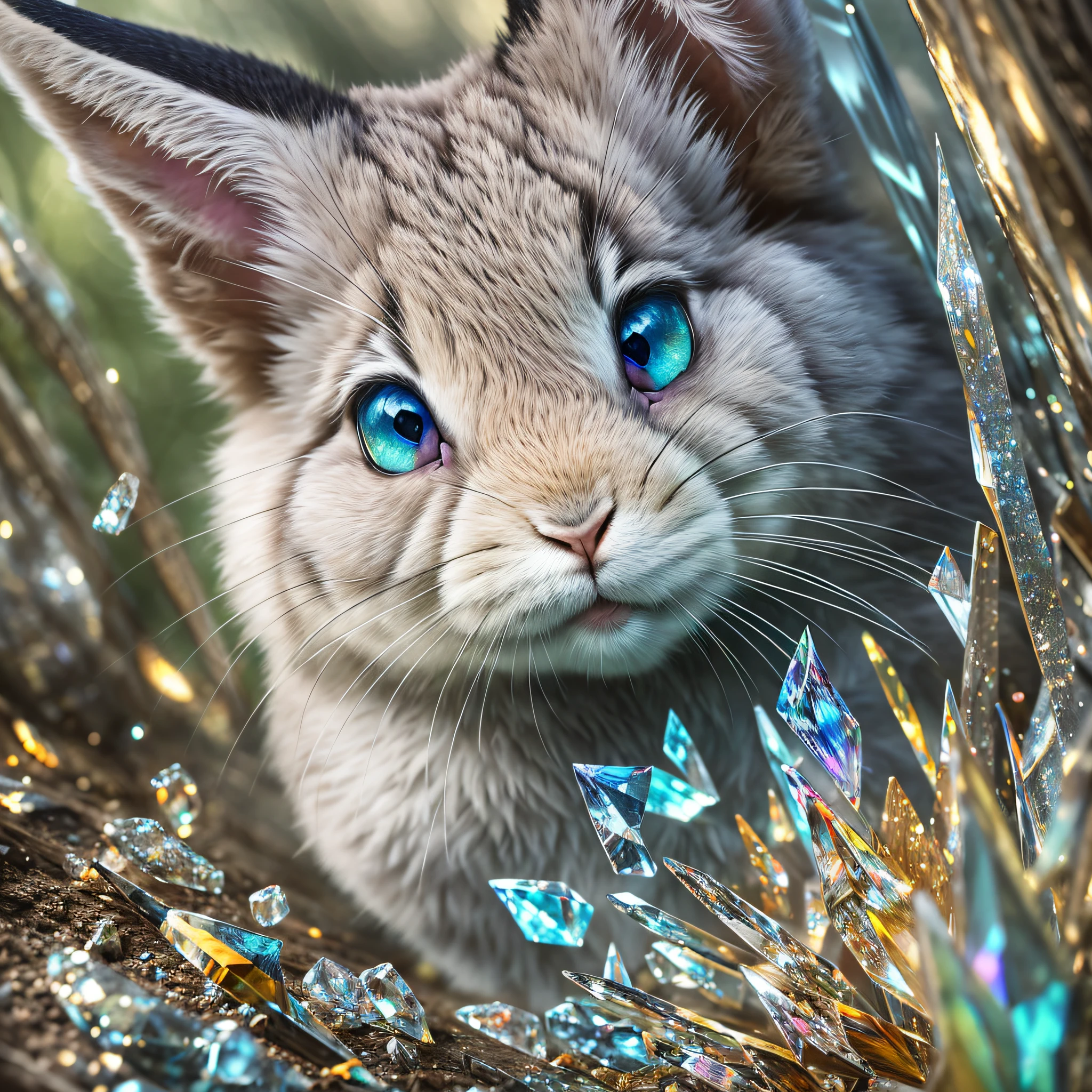 Amandine Van Ray, Andre Derain, Arthur Streeton style Extreme Close-Up Shot of a Rabbit (animal) of Crystal, Ethereal Valley, Holographic, Nimble, intricate and detailed --auto --s2