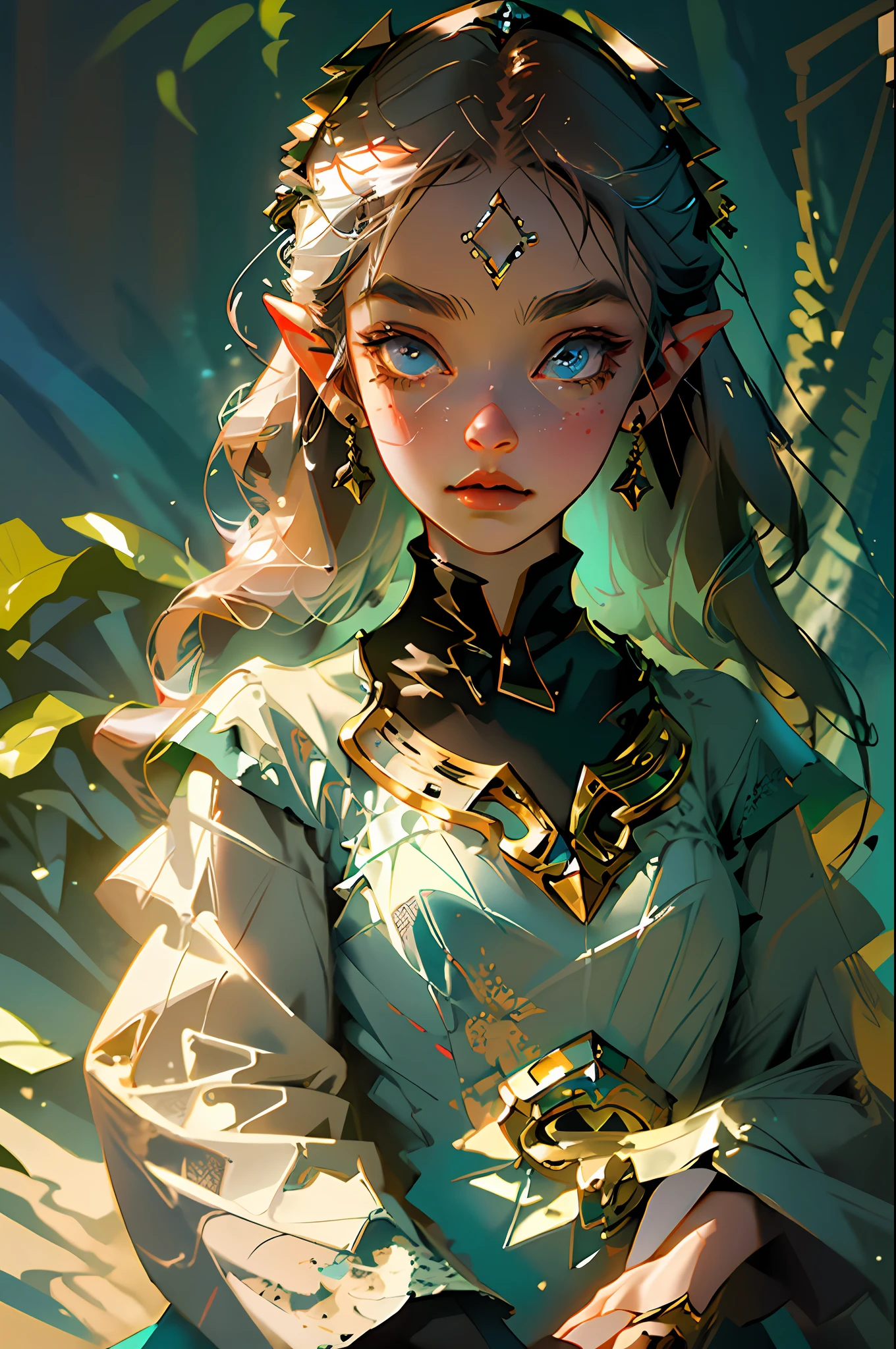 (Best Quality, Masterpiece 1.2), (Detailed Eyes: 1.2), Intricate Details, Depth of Field, Deep Sea, 1 Girl, Girl Lying in a Flower, Princess Zelda, Long Hair,