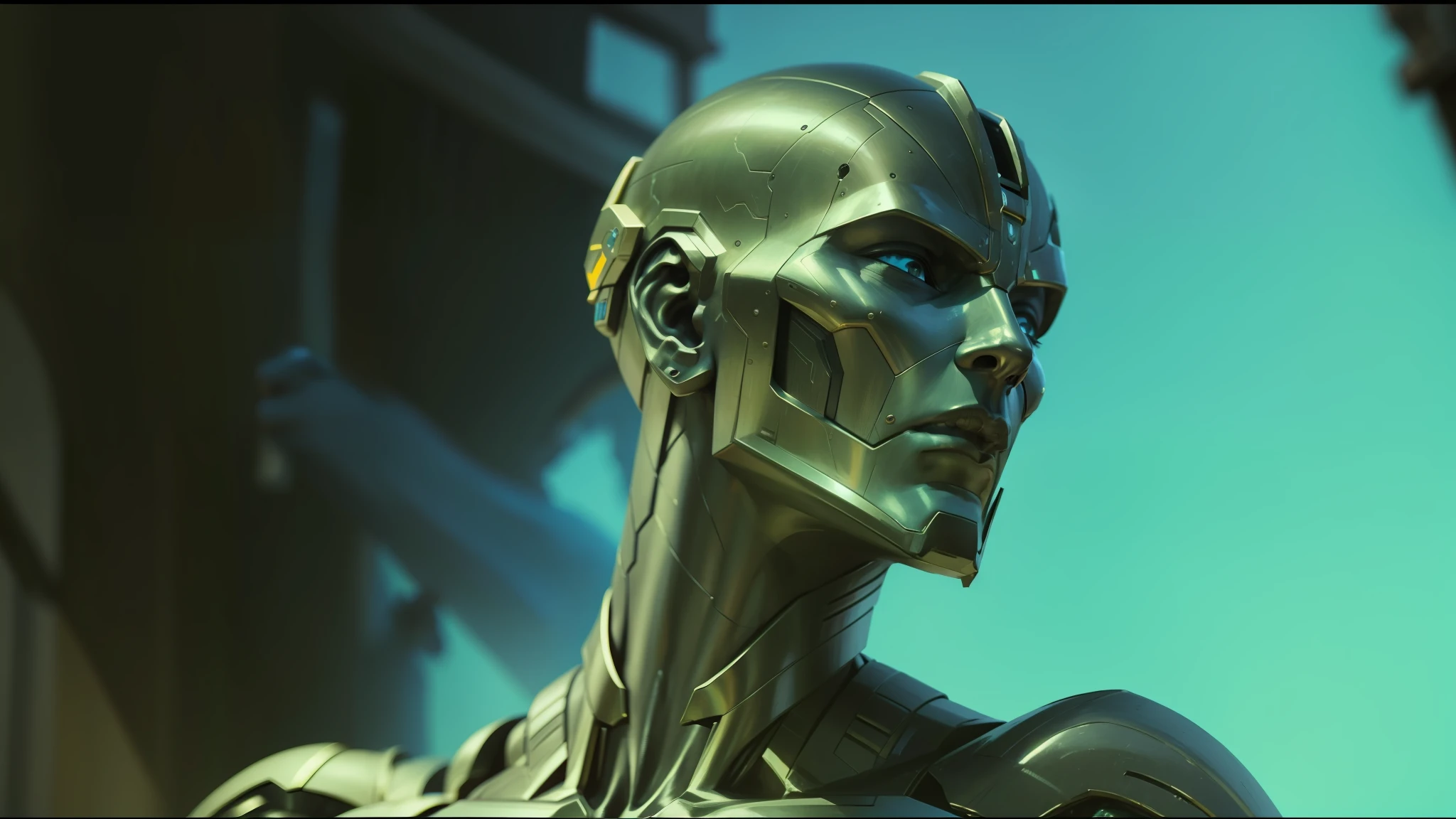 a close up of a statue of a person with a weird face, movie still of a alien cyborg, movie still of aztec cyborg, frame from prometheus movie, still from alita, movie still of a villain cyborg, scene from the movie prometheus, the golden humanoid robot, movie still of a cool cyborg, movie still of a cyborg --auto --s2