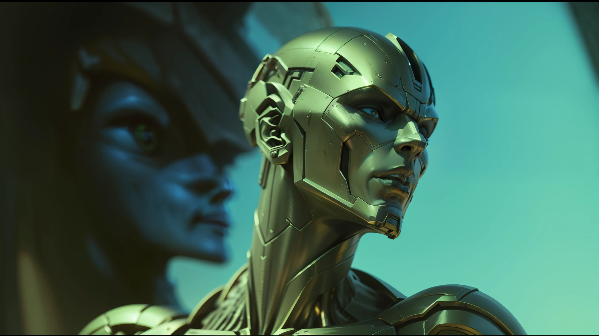 a close up of a statue of a person with a weird face, movie still of a alien cyborg, movie still of aztec cyborg, frame from prometheus movie, still from alita, movie still of a villain cyborg, scene from the movie prometheus, the golden humanoid robot, movie still of a cool cyborg, movie still of a cyborg --auto --s2