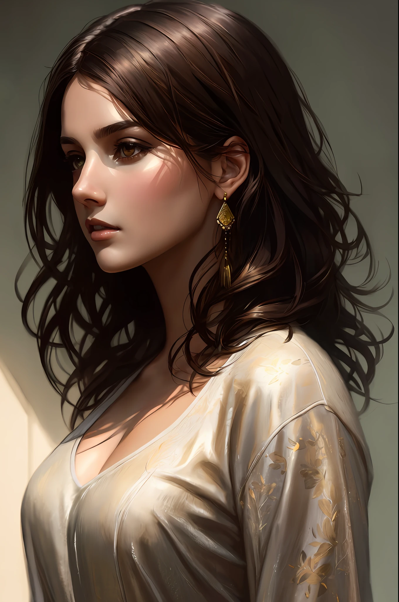 modelshoot style, full shot body,(extremely detailed ((full body)) photograph of a beautiful young woman), (intricate beautiful short chocolate brown messy hair), casual clothing, professional majestic oil painting by Ed Blinkey, Atey Ghailan, Studio Ghibli, by Jeremy Mann, Greg Manchess, Antonio Moro, trending on ArtStation, trending on CGSociety, Intricate, i High Detail, Sharp focus, dramatic, photorealistic painting art by midjourney and greg rutkowski