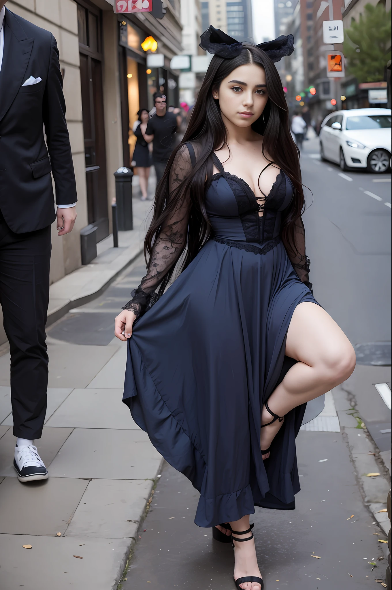 Lauren jauregui, happy, sensual Victorian dress, full body photos in the city