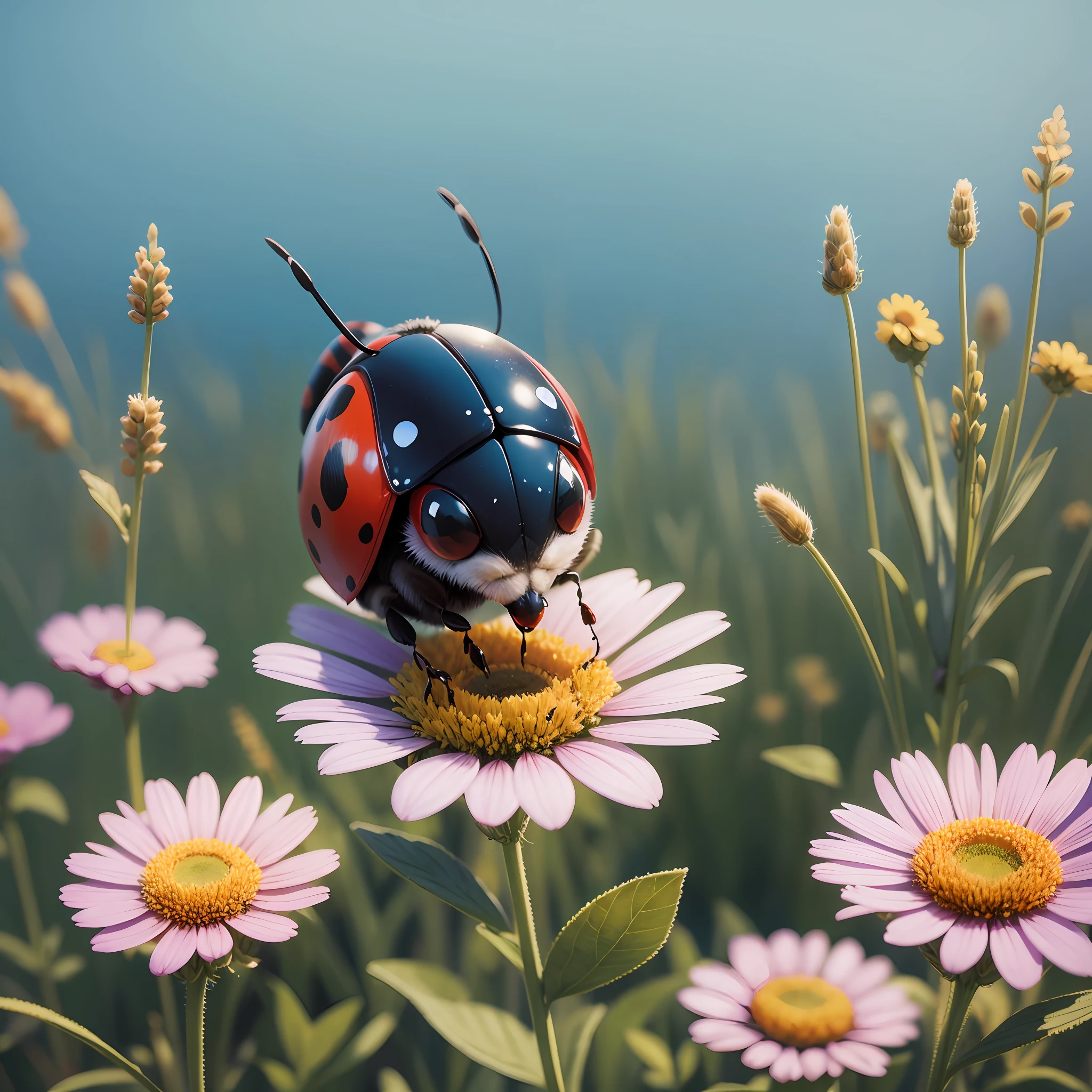 ladybug on a meadow under a blue sky --auto --s2