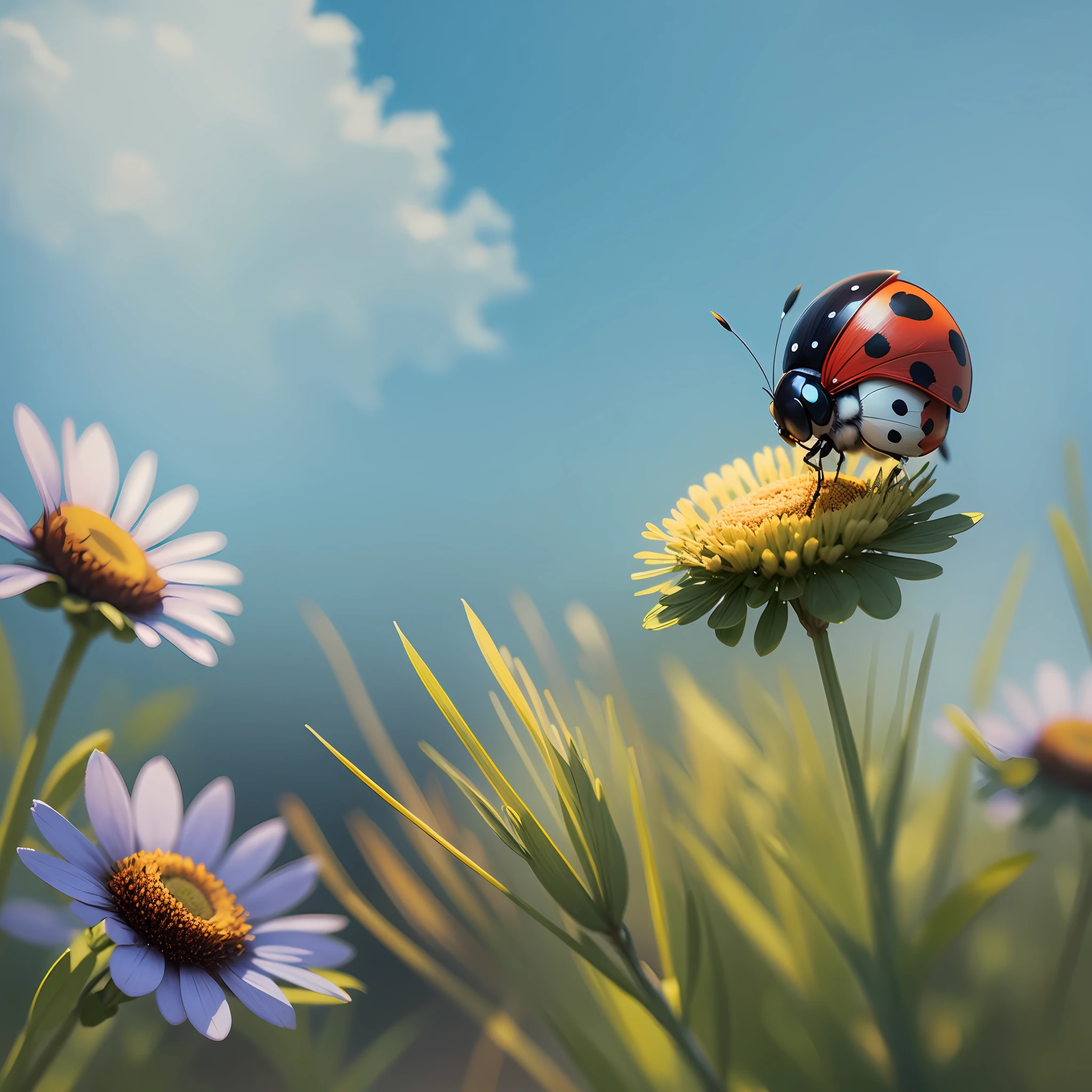 ladybug on a meadow under a blue sky --auto --s2