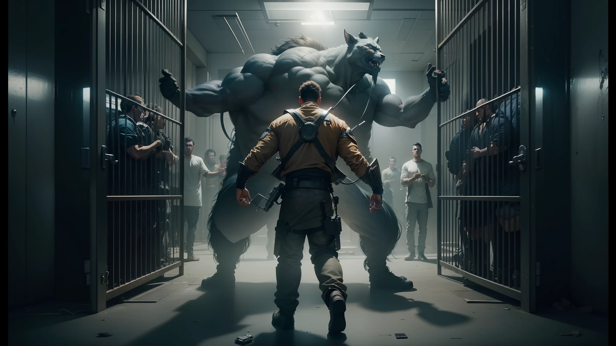 arafed image of a group of people in a jail cell, still from a music video, movie promotional image, cgsociety 9, movie screenshot, still from marvel movie, still frame from a movie, bigstudiovfx, promotional images, screenshot from a movie, cinematic cgsociety, cinematic movie image, still from a movie, promotional image, cinematic still frame --auto --s2