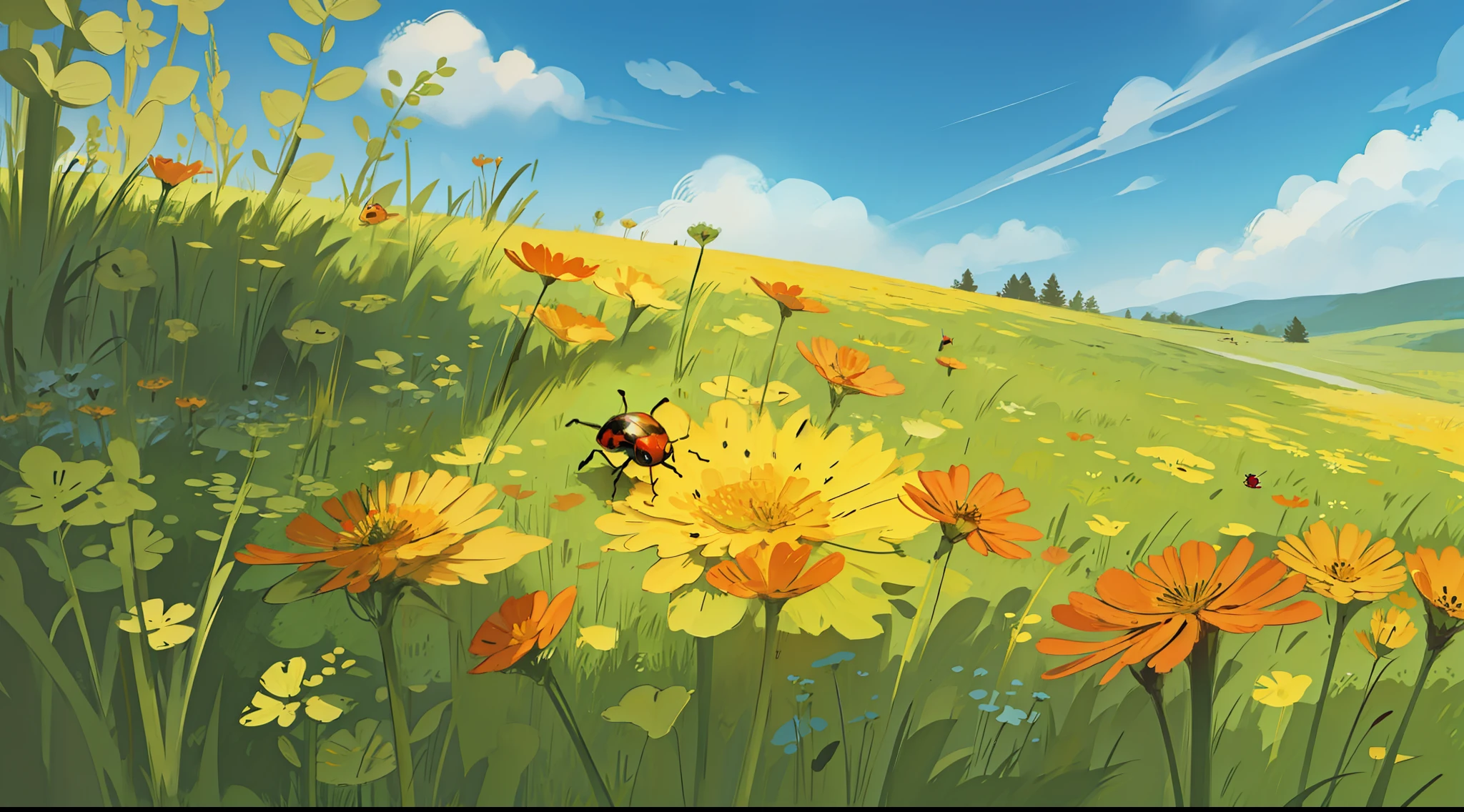 ladybug on a meadow under a blue sky --auto --s2