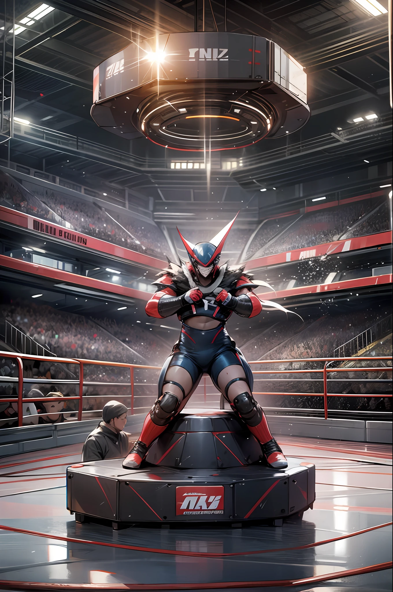 futuristic wrestling ring with fans --auto --s2