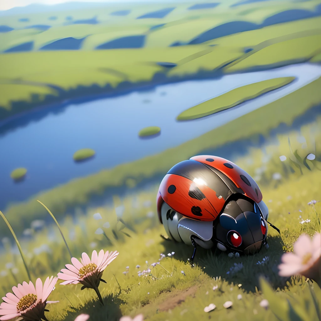 ladybug on a meadow under a blue sky --auto --s2