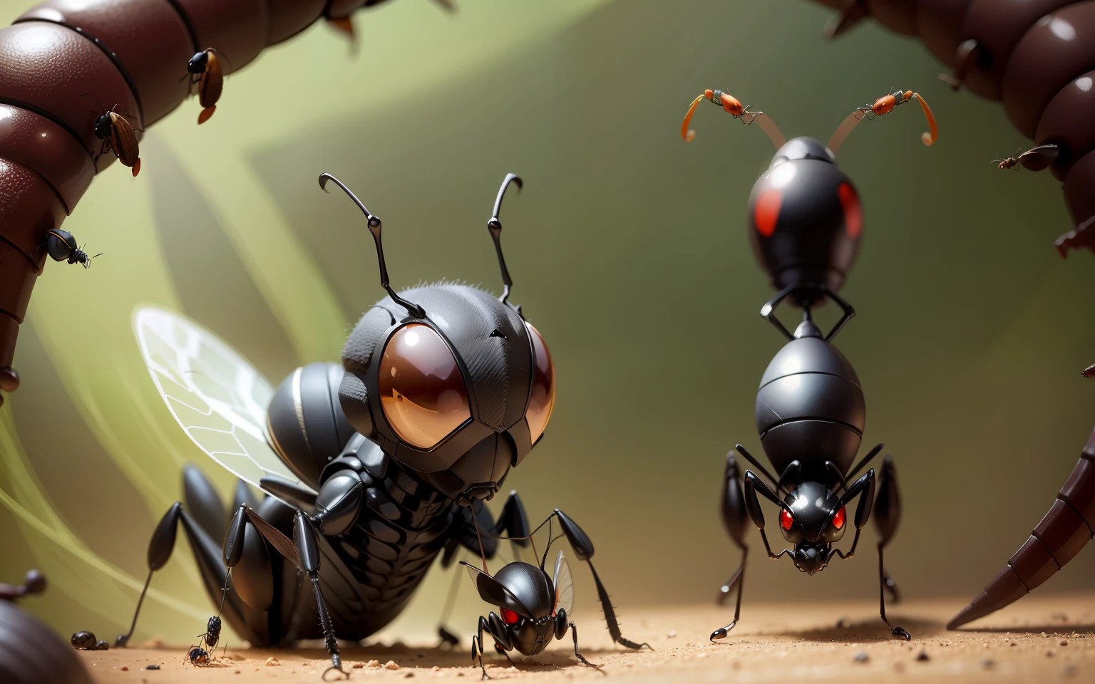 an evil wasp surrounding an ant --auto --s2
