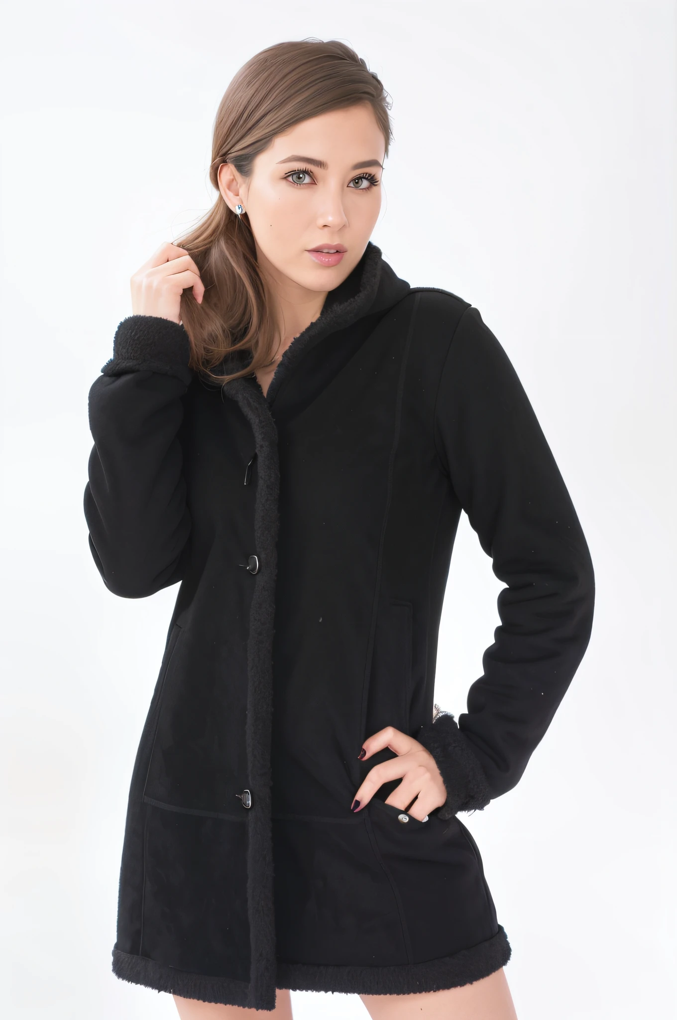 arafed woman in a black coat posing for a picture, black jacket, jacket, bolero, long black jacket, velvia, gothic jacket, menacing!, “organic, black coat, skintight jet black leahter coat, onyx, one black, 3 4 5 3 1, basic, black velvet, black gothic jacket, black leather garment, jessica