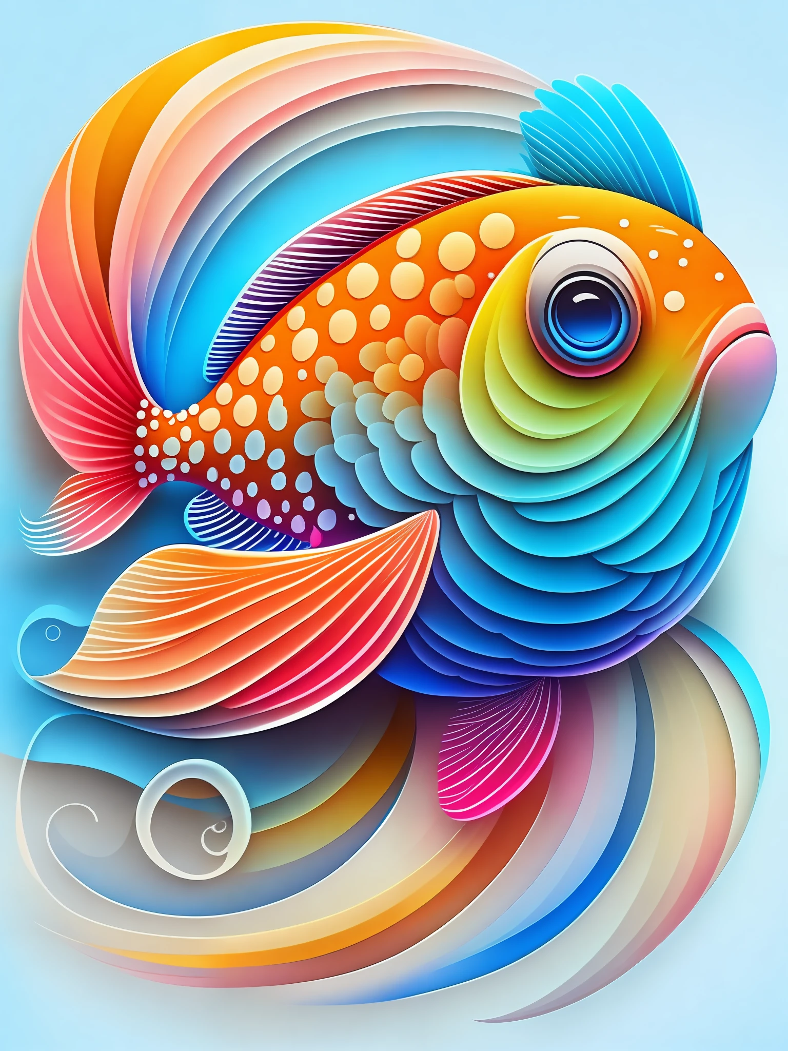 the colorful abstract of cute fish, (colorful,high detailed,vector-art)