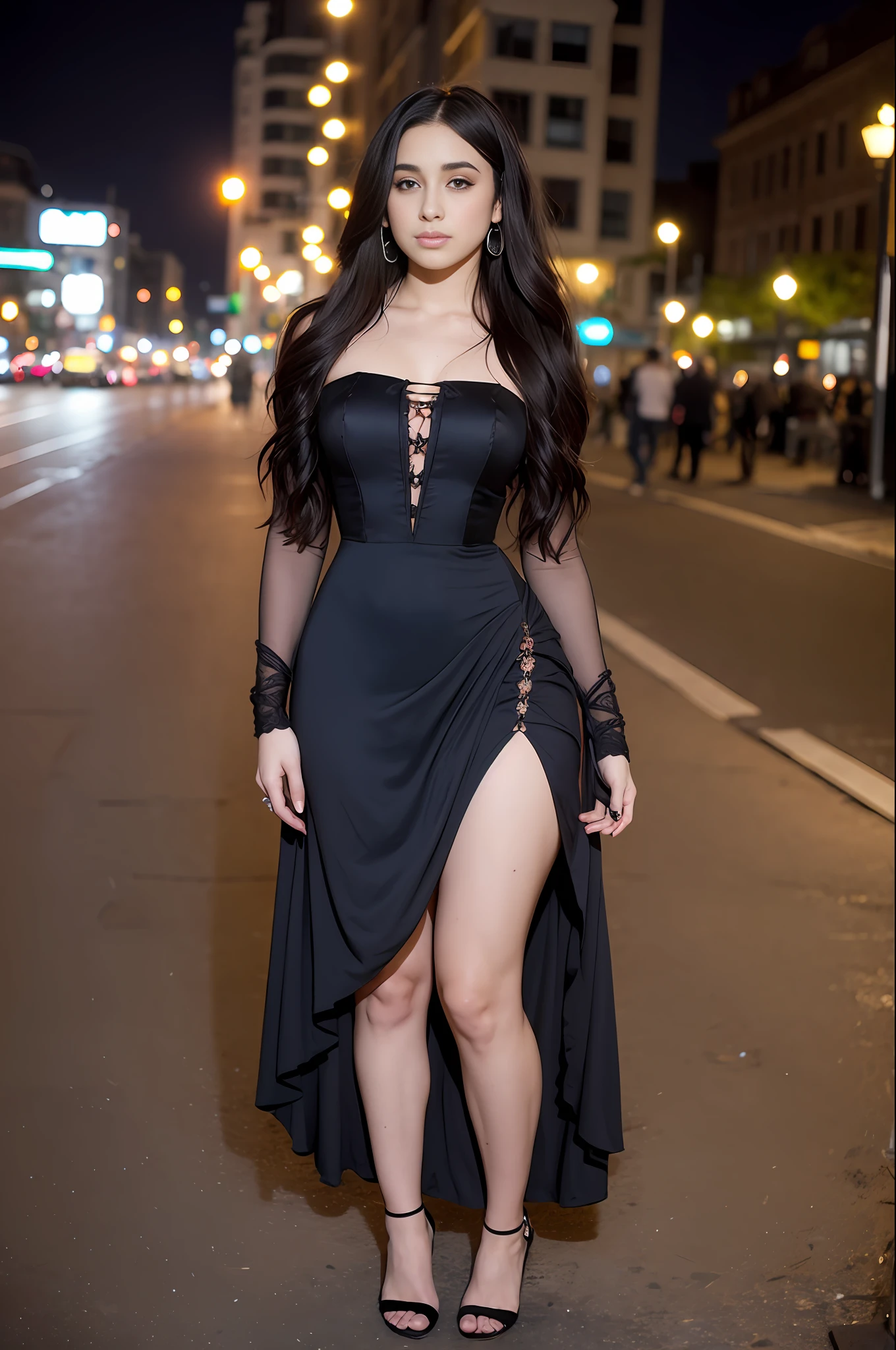 Lauren jauregui ,happy, sensual short Victorian dress, full body photos in the city at night
