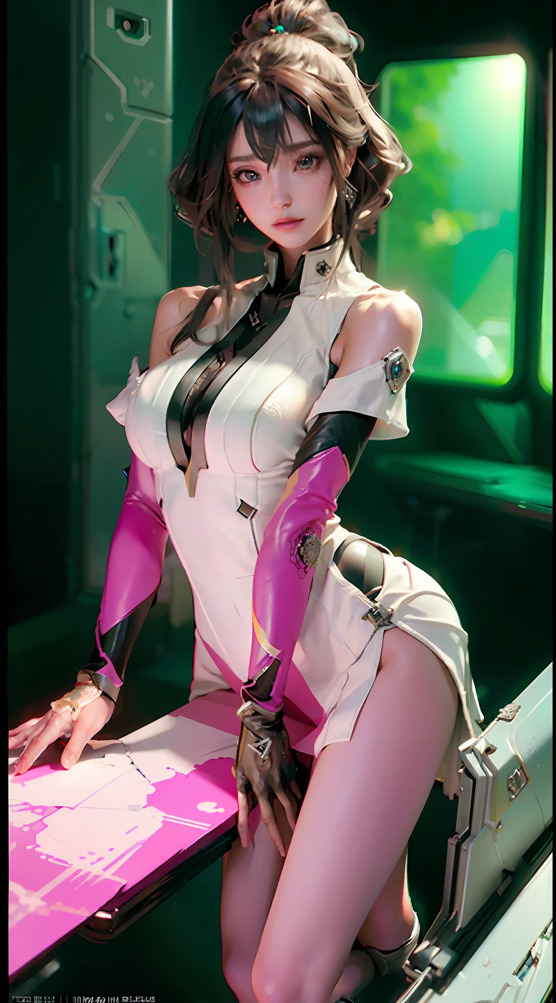 ((Best quality)), ((masterpiece)), (detailed:1.4), 3D, an image of a beautiful cyberpunk female,HDR (High Dynamic Range),Ray Tracing,NVIDIA RTX,Super-Resolution,Unreal 5,Subsurface scattering,PBR Texturing,Post-processing,Anisotropic Filtering,Depth-of-field,Maximum clarity and sharpness,Multi-layered textures,Albedo and Specular maps,Surface shading,Accurate simulation of light-material interaction,Perfect proportions,Octane Render,Two-tone lighting,Wide aperture,Low ISO,White balance,Rule of thirds,8K RAW,