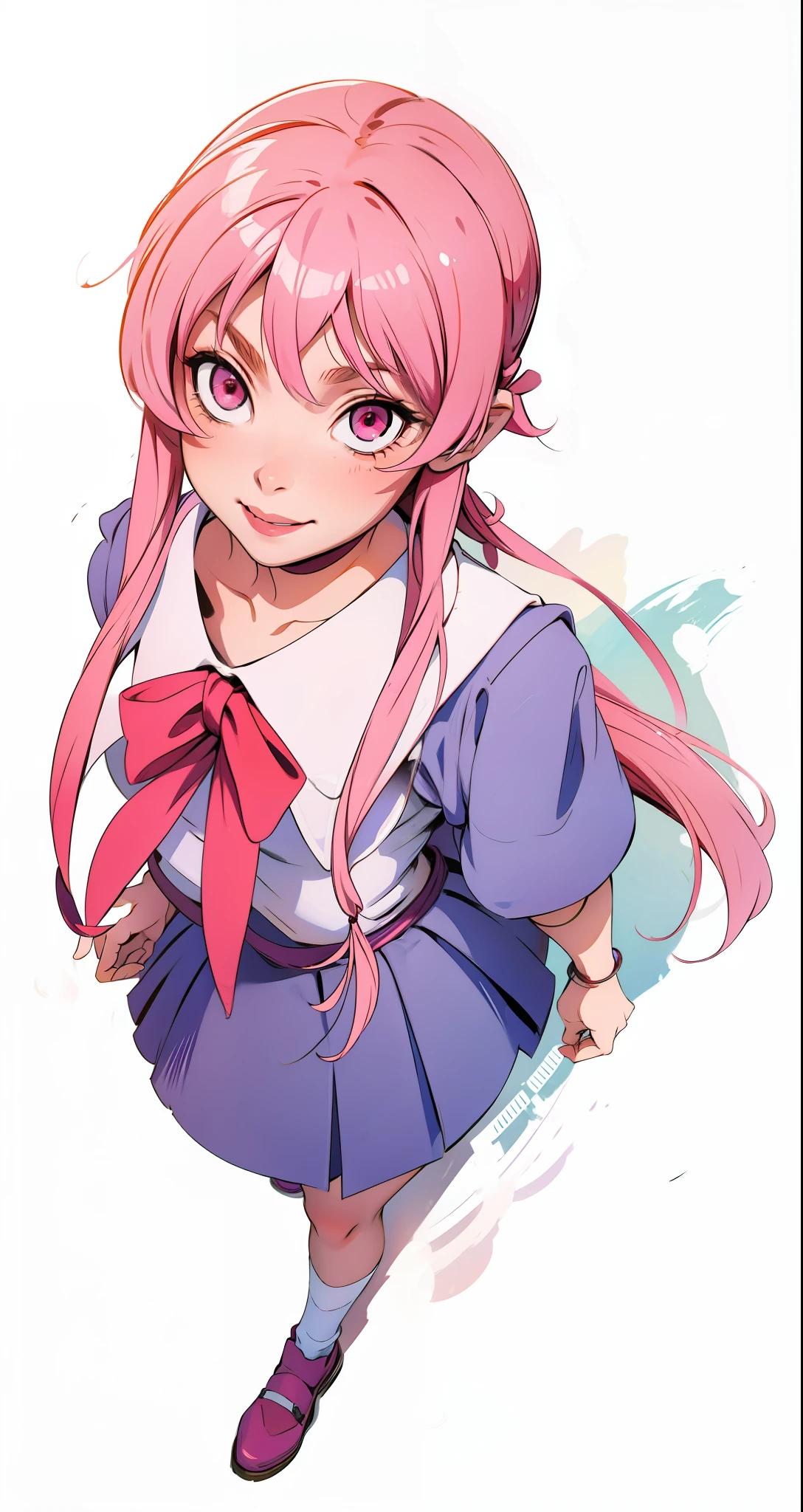 Gasai Yuno, pink eyes and hair, smiling teasingly