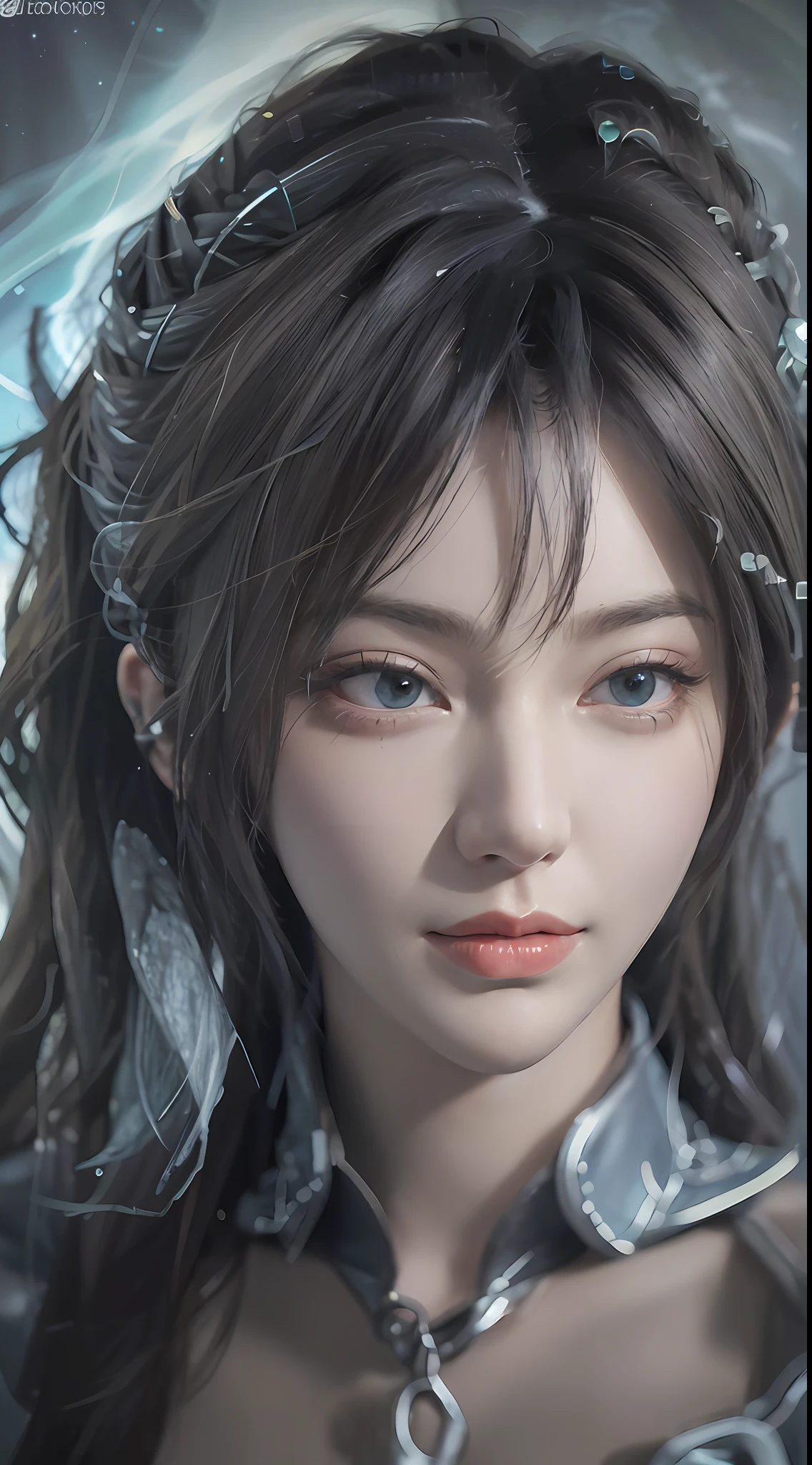 (Front Focus), (In the Dark: 1.6), Surrealistic Female Portraits by David Hockney and Alphonse Mucha, Fantasy Art, Photo Realism, Dynamic Lighting, ArtStation, Poster, Volumetric Lighting, Very Detailed Faces, 4 K, hose, Shorts, 1girl, In the Dark, Deep Shadow, Low Key, Cowboy Shot, (Official Uniform: 1.4), Long Hair, Gray Hair,