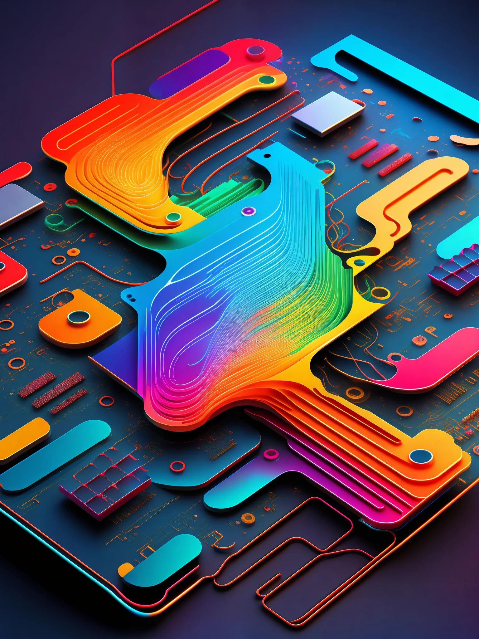 the colorful abstract of computer's motherboard, (colorful,high detailed,vector-art)