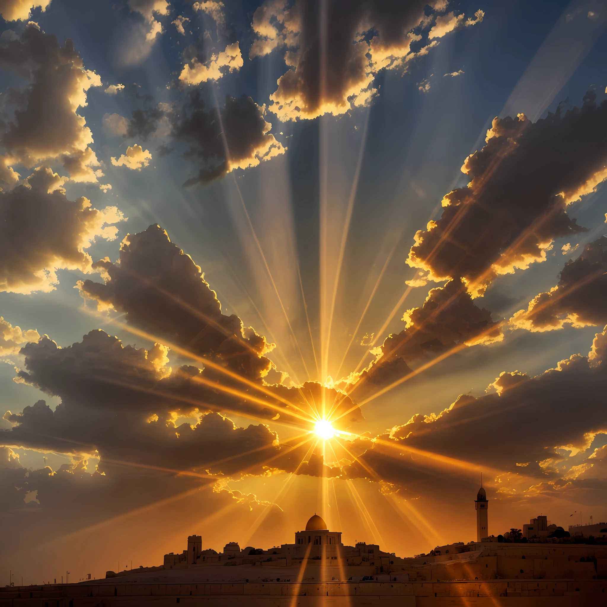 Precious stone illuminated by the sun, reflecting its rays throughout the sky of Jerusalem.