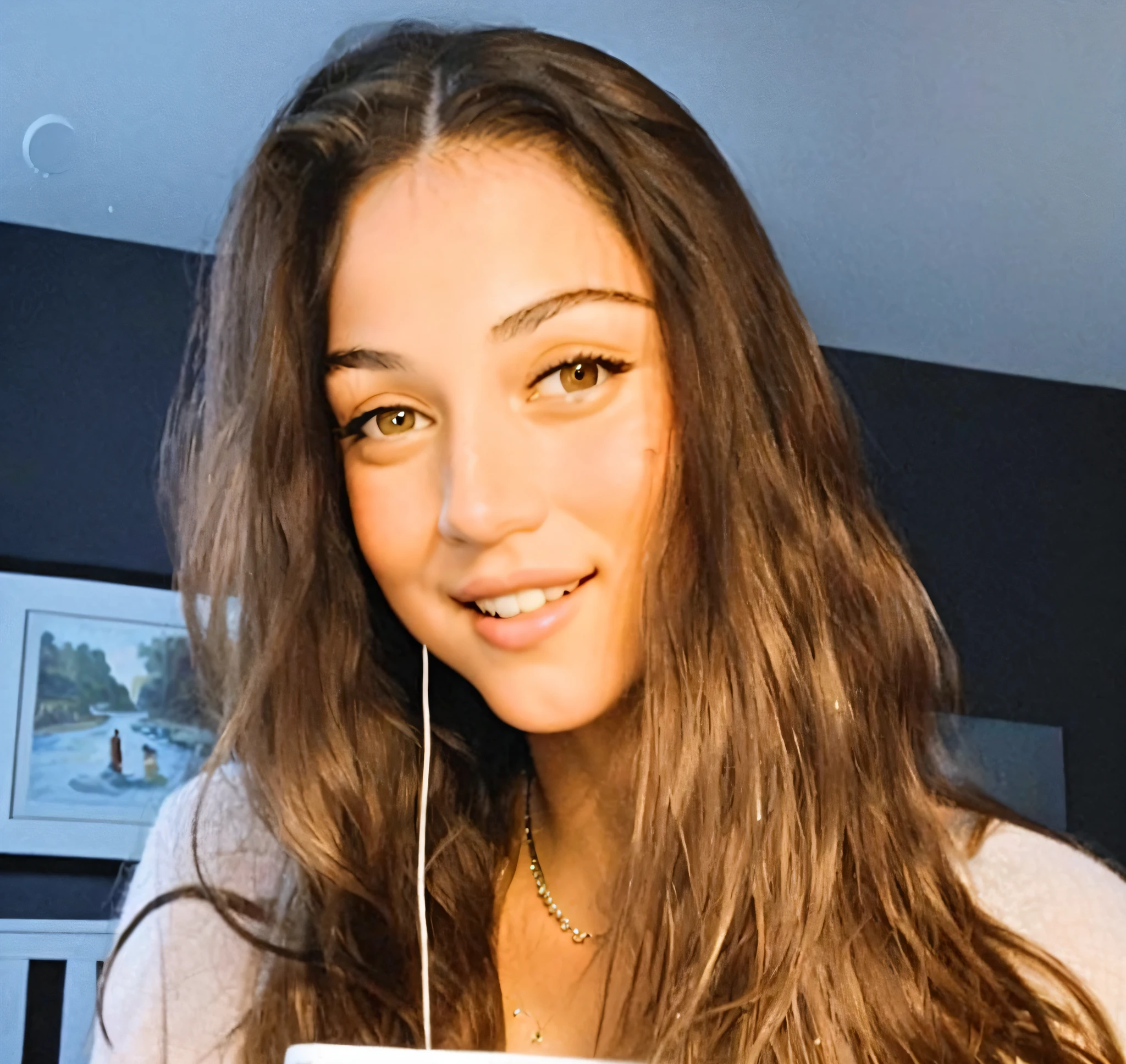 "Create a painting in the style of the Mona Lisa" -> "Masterpiece, best quality, realistic painting in the style of the Mona Lisa, portrait, female model, beautiful smile, dress with necklace, smooth background, soft lighting, — please do not include JPEG artifacts or blurring"