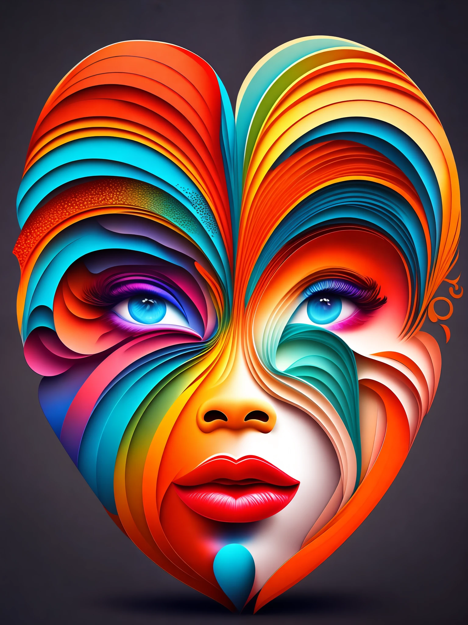 the colorful abstract of (face of love shape), (colorful,high detailed,vector-art)