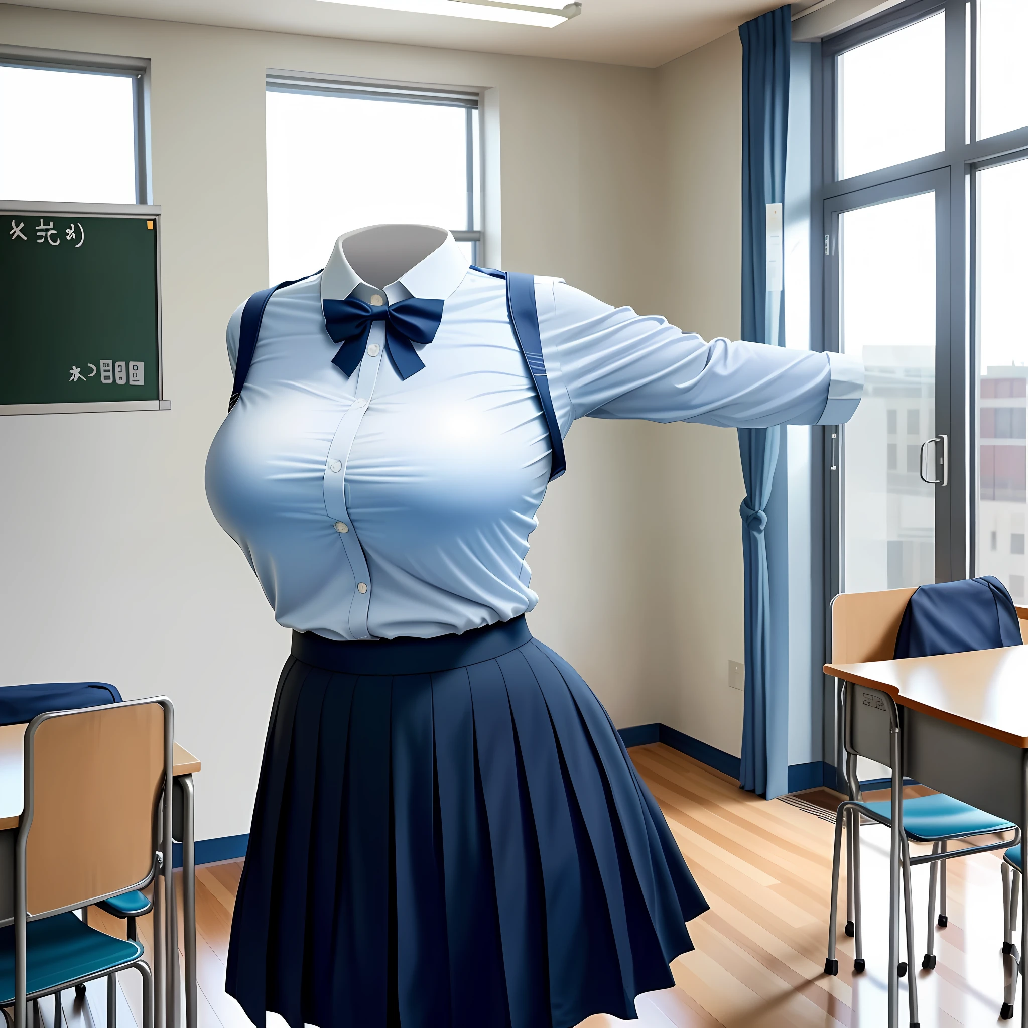 Invisible girl, No human, No head, Uniform, (Photo realism: 0), Headless, Big, No human, Sky, Headless, Headless, Invisible girl, Uniform, Empty clothes, Invisible body, Invisible head, Empty clothes, Invisible girl, Uniform, Invisible body, Invisible head, No human only clothes, Clothes are big breasts, Clothes are big breasts, Invisible hands, clothes are large breasts and not visible, school classroom, two school uniforms, tights, pantyhorse