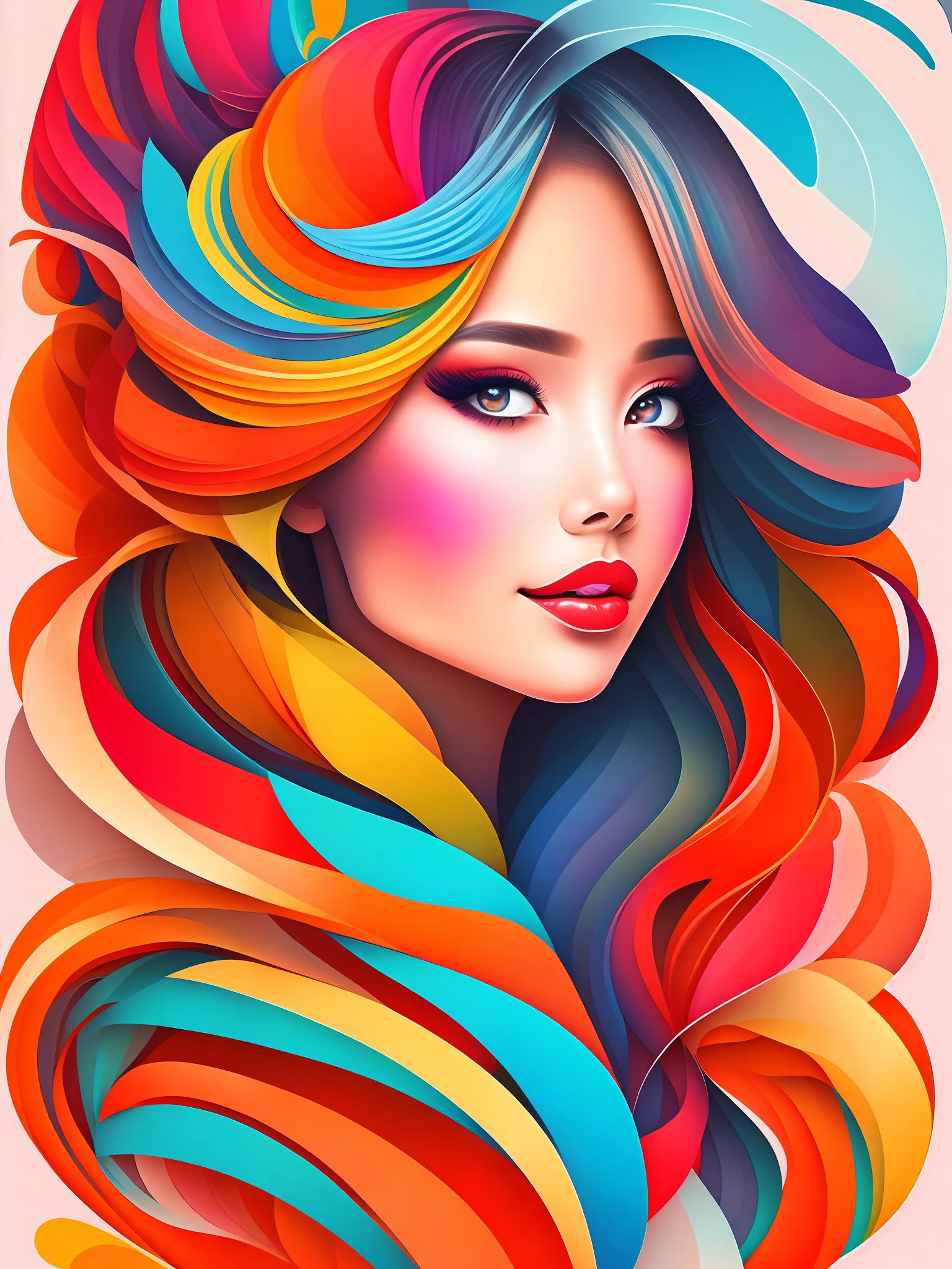 the colorful abstract of cute woman, (colorful,high detailed,vector-art)