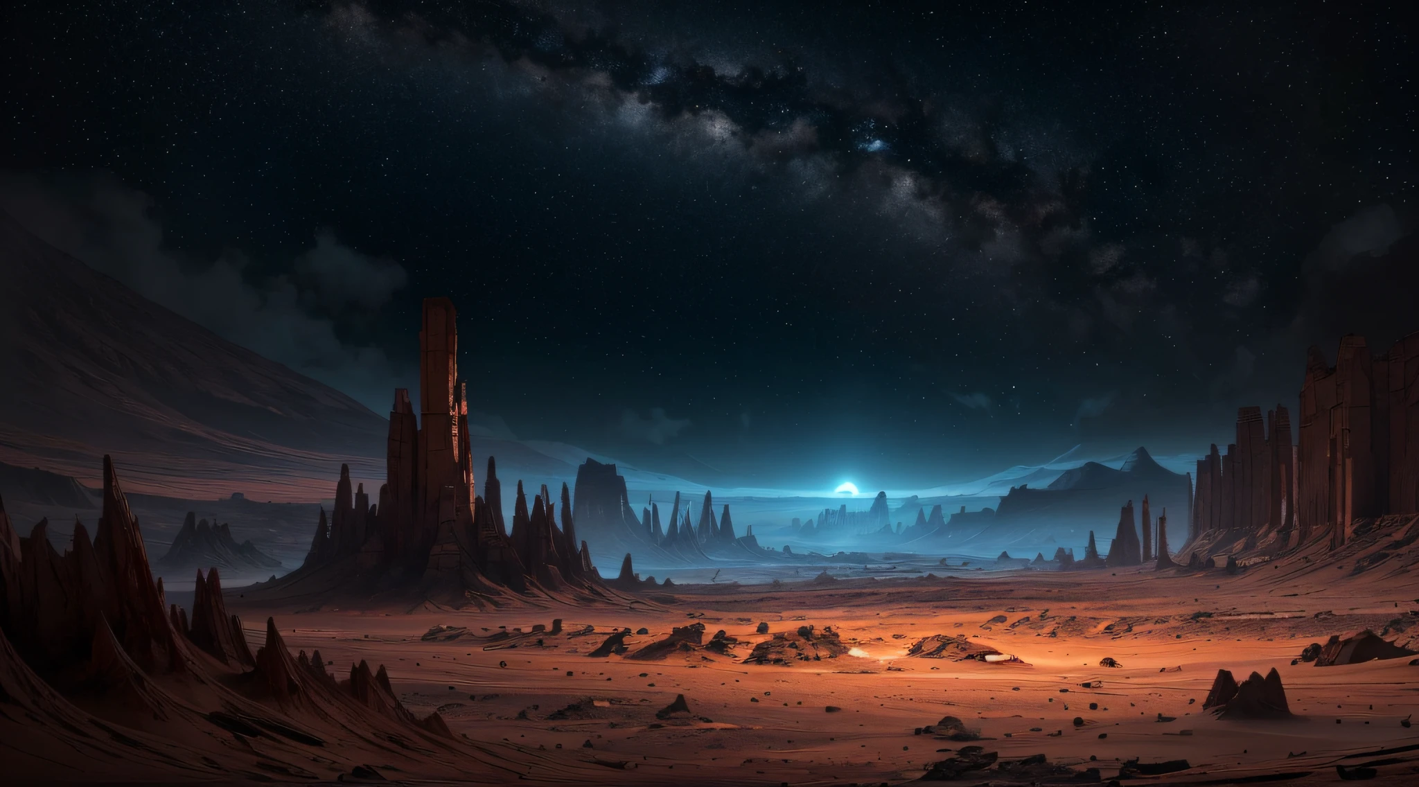 "masterpiece, best quality, ultra-detailed, extremely detailed wallpaper of the CG 8k unit of Mars,. Environment with dynamic atmosphere, focus on the cosmic landscape with wide margin of scene and high exposure."