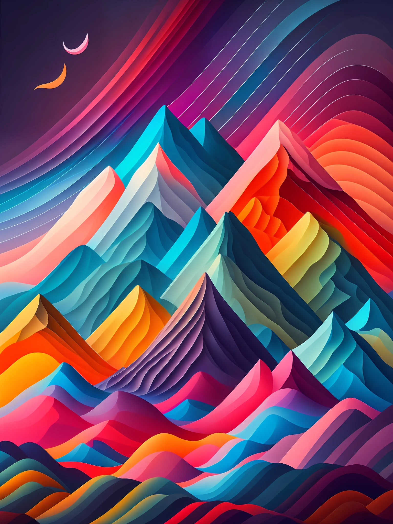 the colorful abstract of mountains, (colorful,high detailed,vector-art)