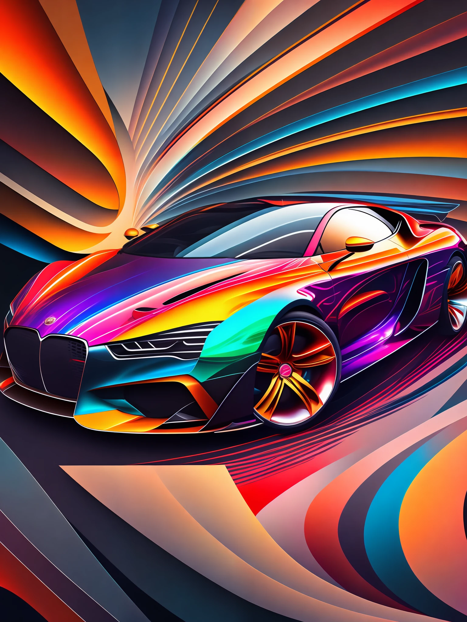 the colorful abstract of luxury car, (colorful,high detailed,vector-art)