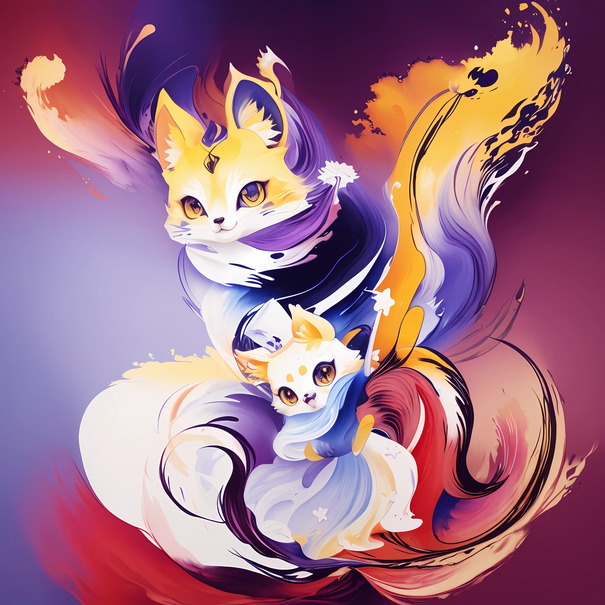 Extremely tense anime fox: fox face, drinking coffee in a building on fire in the background, superb playing card borders, random color art, oil painting, blue-yellow, light purple and purple additions, light red additions, intricate details, splash screen, 8k resolution, masterpiece, artstation digital painting smooth black ink flow: 8k resolution realistic masterpiece: intricate fluid gouache: Jean Baptiste Mongue: calligraphy: acrylic: watercolor art, professional photography, Natural light, volumetric lighting minimalist photography illustration: Marton Bobzert: , complex, elegant, expansive, dreamy, vibrant
