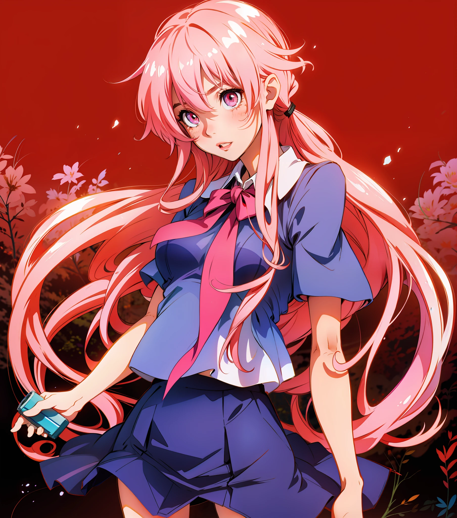 Gasai Yuno, light pink eyes and hair