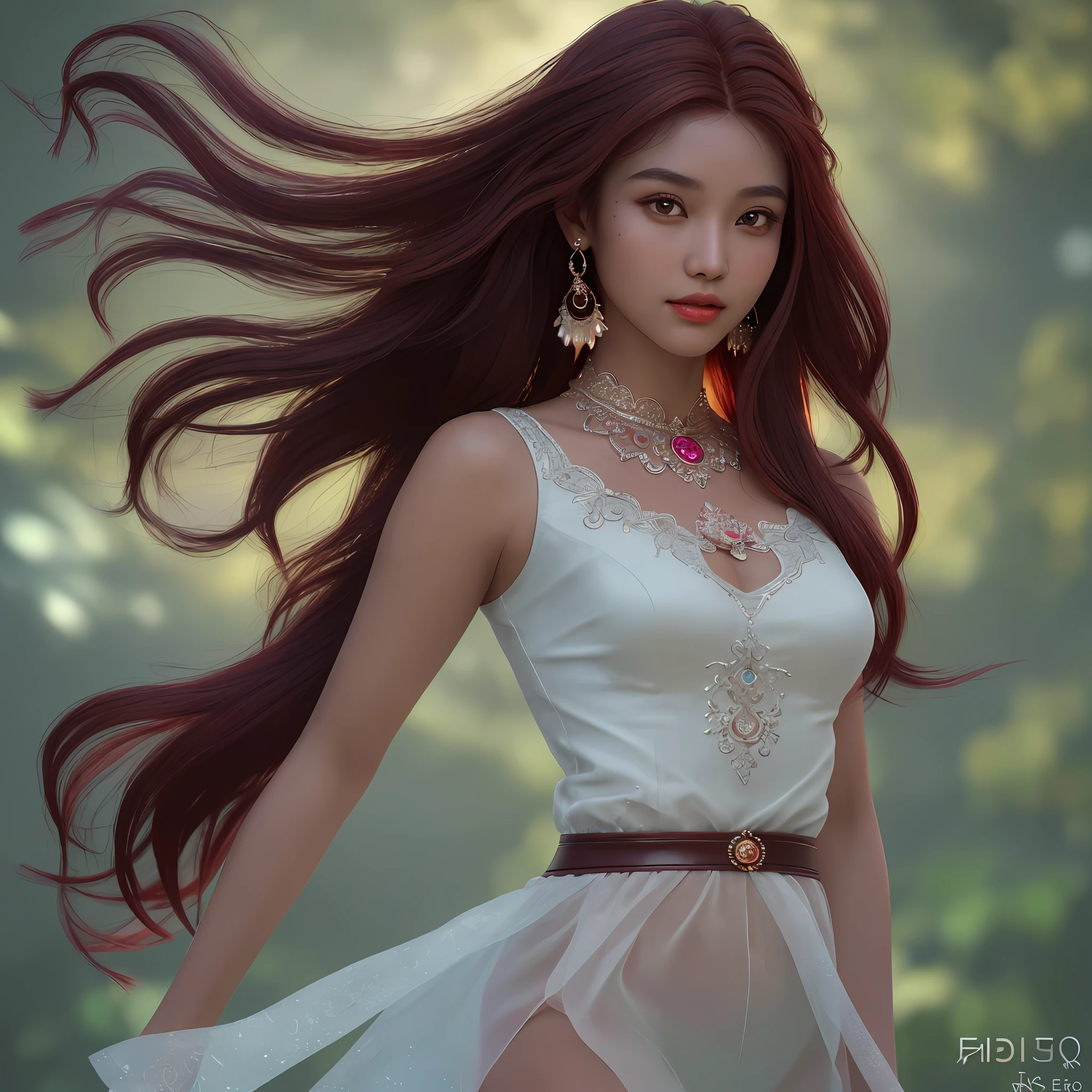 Full, (Goddess-like Happiness: 1.2), Myanmar Idol, (RAW Photo: 1.2), (Realism: 1.4), (Masterpiece: 1.3), (Exquisite Detail: 1.2), Delicate and Beautiful Details, (((dark red colored hair))),(((glow skin))),circular iris, (Eye Details), (Facial Details), (20-year-old female), short neck, medium breasts, thick ass, best body proportion, best performance, Petite, Big, Thin Waist, Skin Tightness, (looking_at_viewer), (Floating : 1.2), Dynamic Pose, Large Circle Earrings, slim_legs, (Best Quality: 1.4), (32k Resolution), Cinema Light, (Highly Detailed Illustration), (Lip Gloss, Eyelashes, Best Quality, Ultra High Resolution, Depth of Field, Caustics, Wide Light, Natural Shadows, 85mm, f/1.4, ISO 200, 1/160s: 0.75),