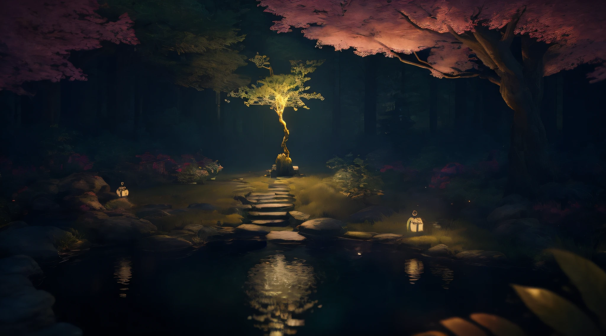 Masterpiece, best quality, (very detailed CG unified 8k wallpaper), (best quality), (best illustration), (best shadow), glowing elf with a glowing deer, drinking water in the pool, natural elements in forest theme. Mysterious forest, beautiful forest, nature, surrounded by flowers, delicate leaves and branches surrounded by fireflies (natural elements), (jungle theme), (leaves), (branches), (fireflies), (particle effects) and other 3D, Octane rendering, ray tracing, super detailed , deer --v6