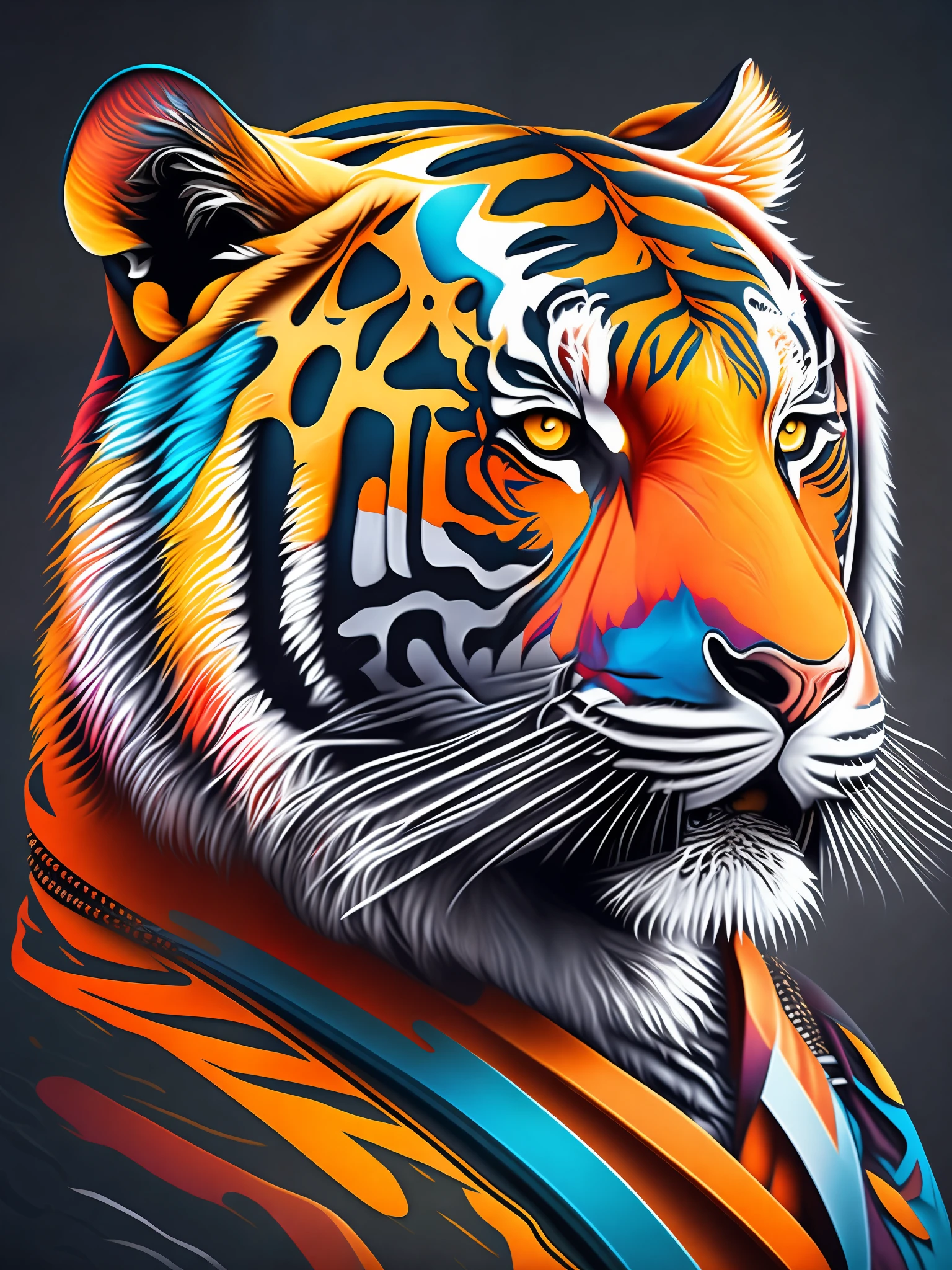 the colorful abstract of (mechanic steel tiger), (colorful,high detailed,vector-art)