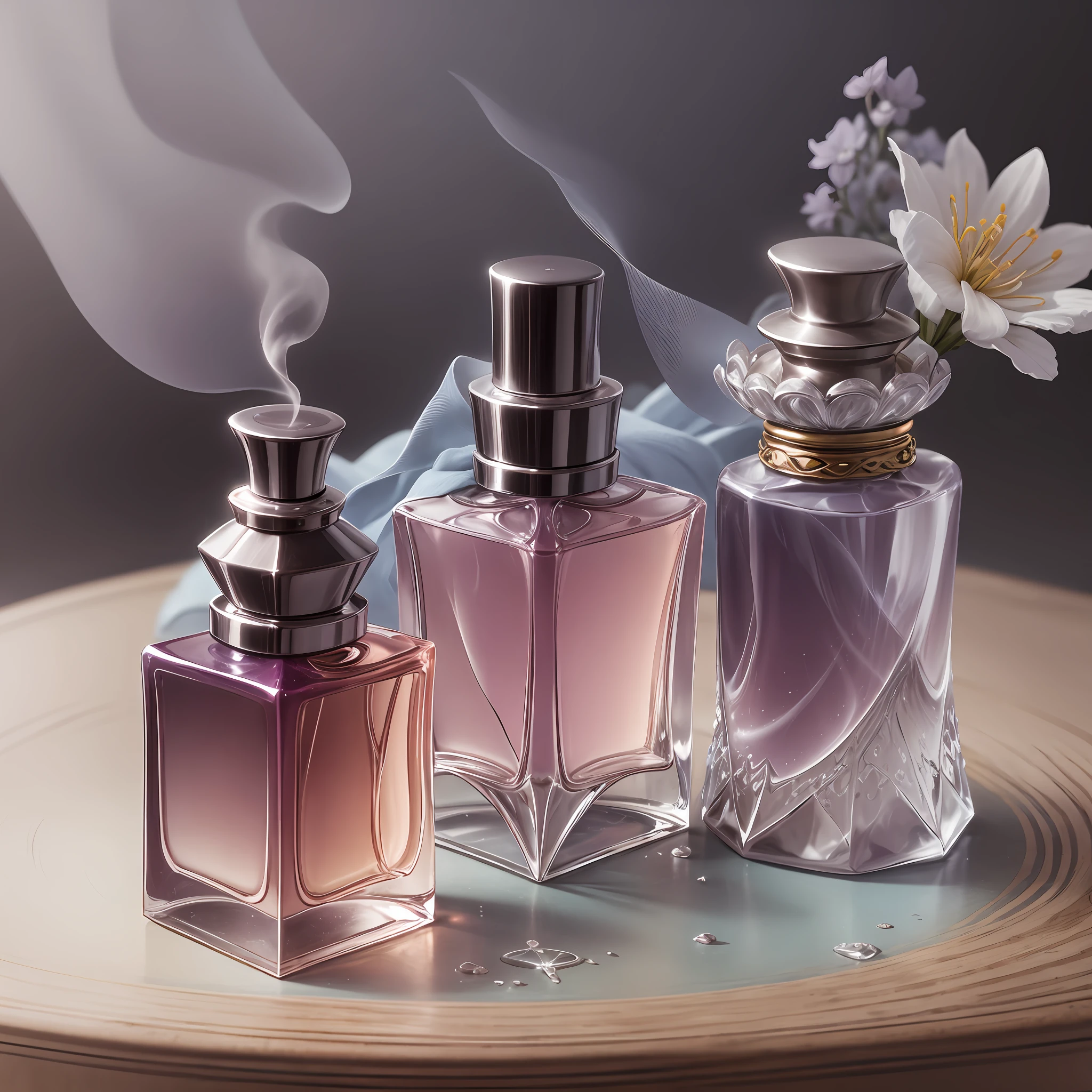 design a perfume bottle, inspired by a misty florest. --auto --s2