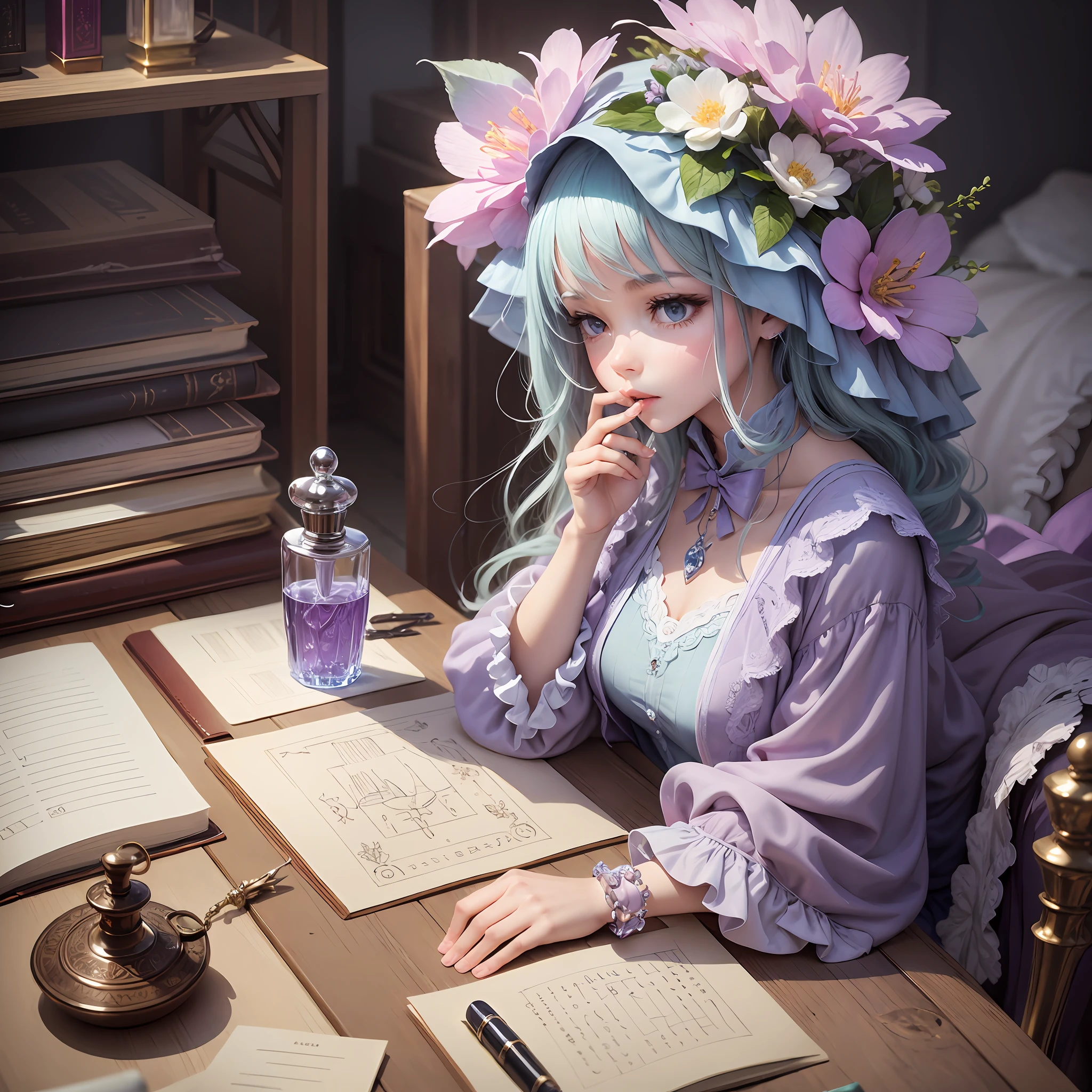 design a perfume bottle, inspired by a misty florest. --auto --s2