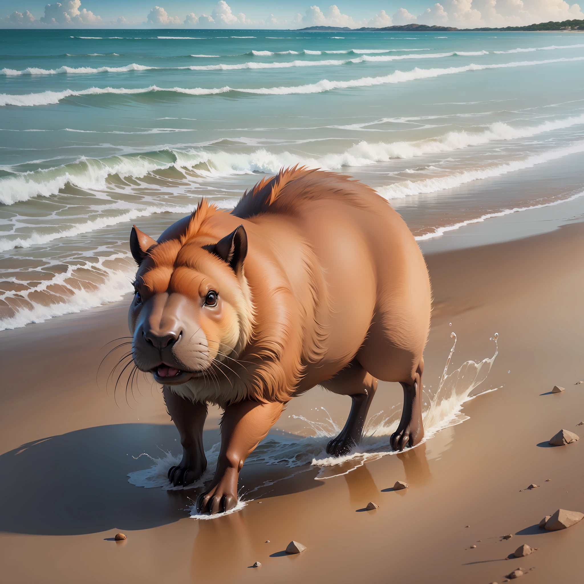 Realistic capybara, strolling on the beach --auto --s2
