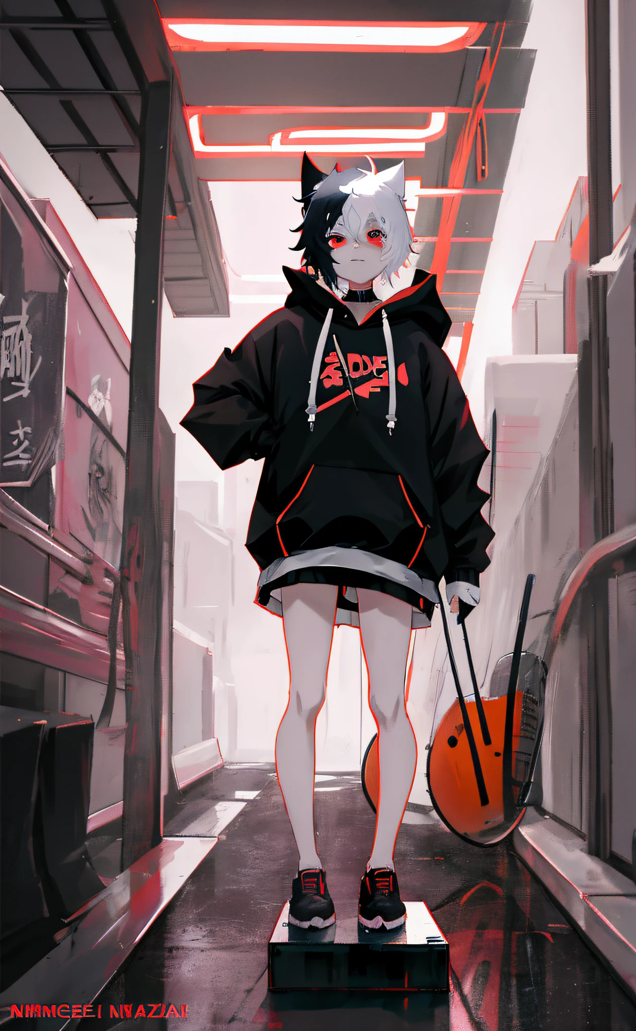 anime character with hoodie and cat ears standing in front of white background, in a hoodie, [[[[grinning evily]]]], anime boy, anime character, cyberpunk anime girl in hoodie, soul eater, okata kazuto, ken kaneki, by Shitao, zerochan art, by Ei-Q, kaneki ken, zerochan