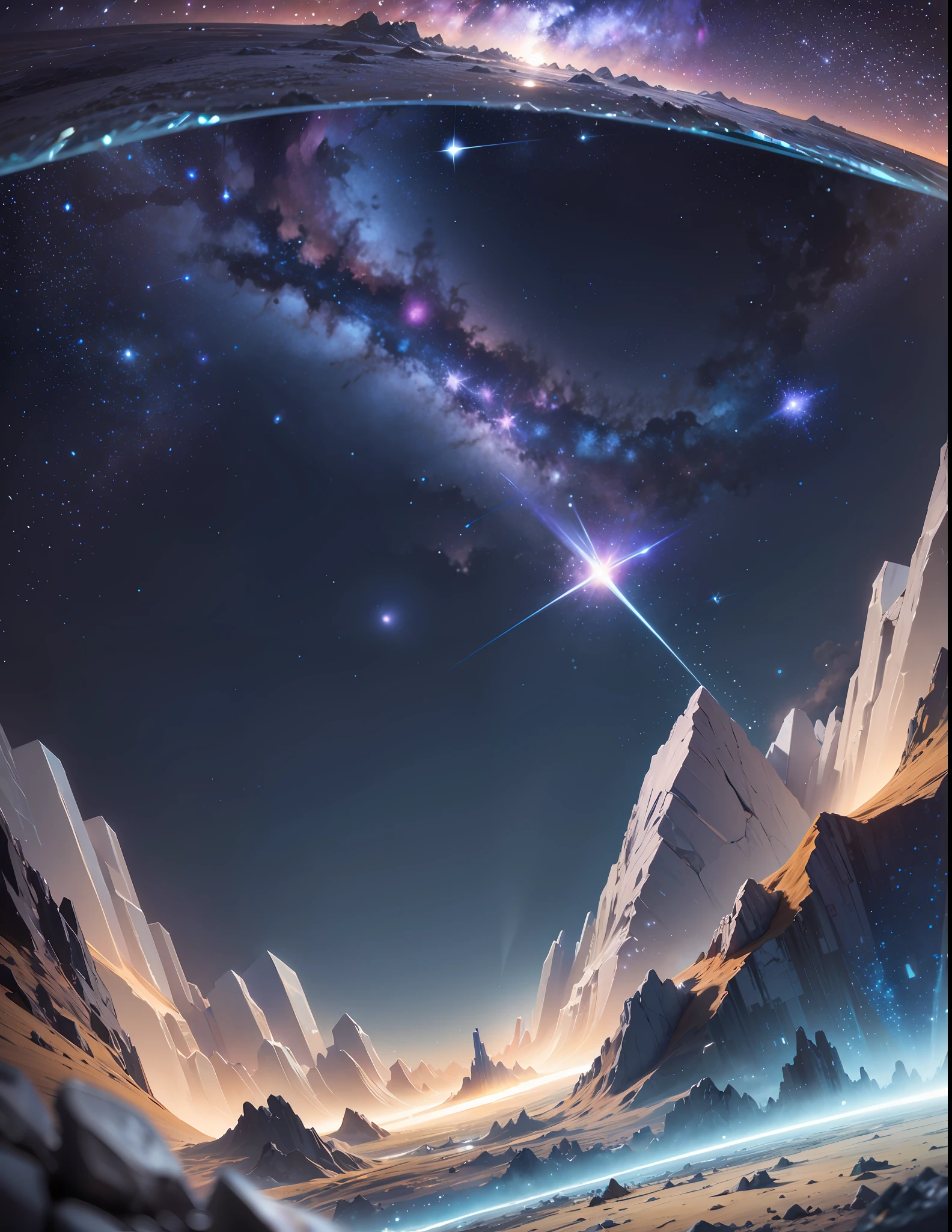 There is a microcosm in the crystal. Shooting stars are visible., The background is a galaxy in space, with a superb view and high image quality., Futurism, Social realism, UHD, retina, best quality, highres, 16k