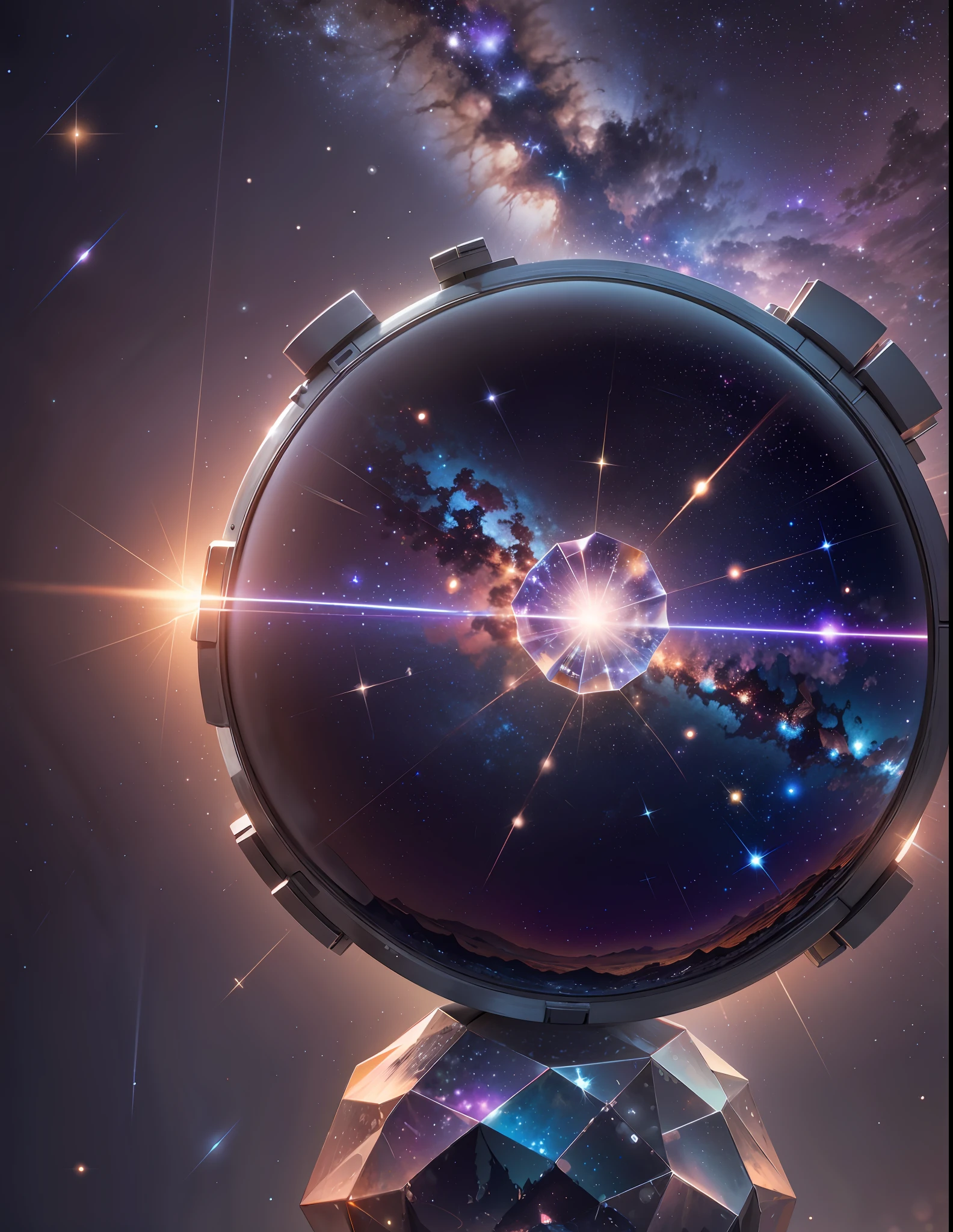 There is a microcosm in the crystal. Shooting stars are visible., The background is a galaxy in space, with a superb view and high image quality., Futurism, Social realism, UHD, retina, best quality, highres, 16k