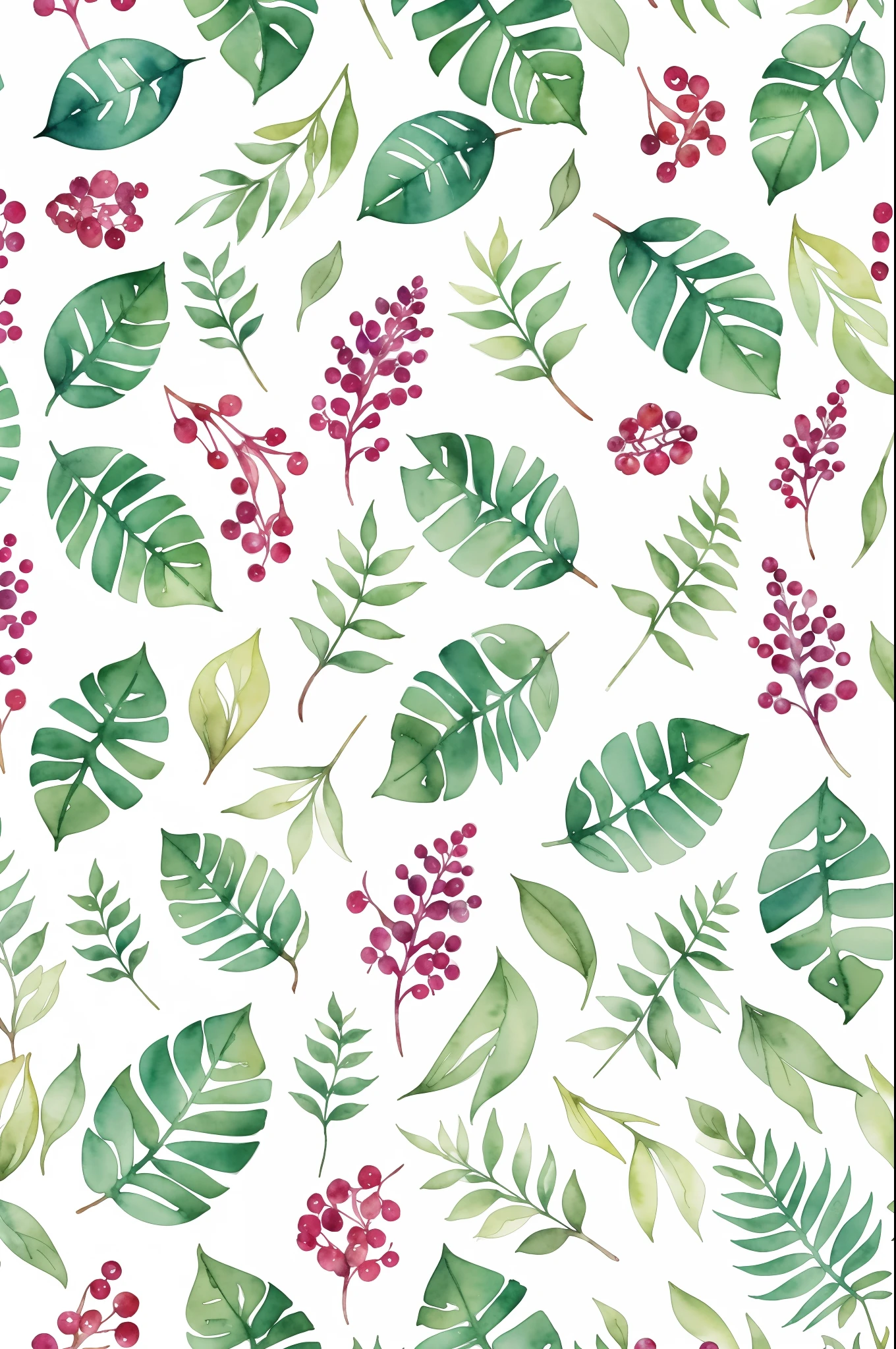 an intricate watercolor half-drop pattern of beautiful flowers, berries,  ferns, leaves,  calm colors on a #3b4195 color background. Watercolor paper texture.