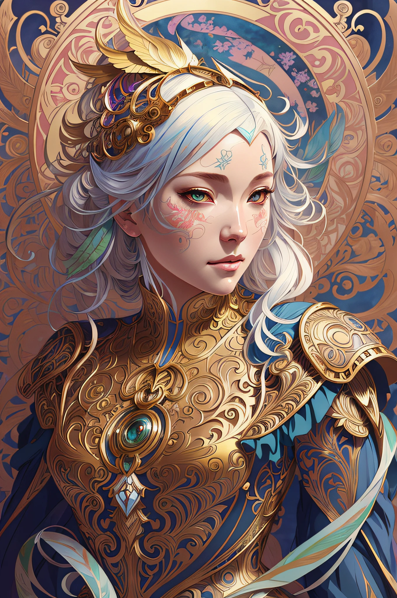 a close up of a woman with a bird on her head, alphonse mucha and rossdraws, anime fantasy illustration, beautiful character painting, extremely detailed artgerm, by Yang J, detailed digital anime art, by Oliver Sin, a beautiful artwork illustration, fanart best artstation, 8k high quality detailed art, ross tran 8 k, detailed fanart, fantasy art style