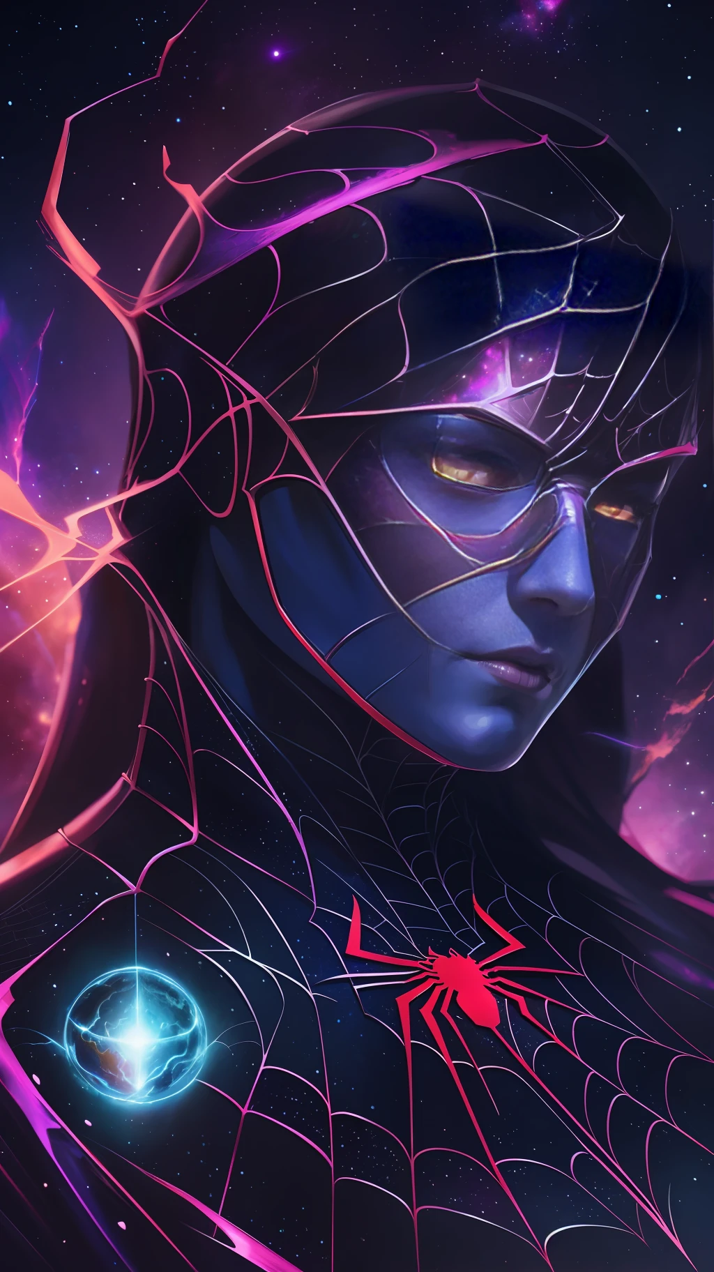 Cosmic (Spider-Man), nebulae, galactic, conceptual art portrait by Greg rutkowski, Artgerm, intricately detailed hyperdetailed gothic art trend in triadic colors Artstation Unreal Engine 5 detailed matte painting, deep color, fantastic, intricate detail, home screen, complementary colors, fantasy concept art, 8k resolution, gothic masterpiece of deviantart --auto --s2