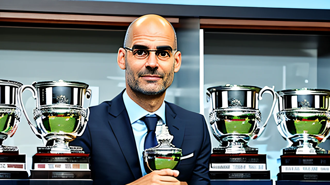 PEPE GUARDIOLA WITH SEVERAL TROPHIES --auto --s2