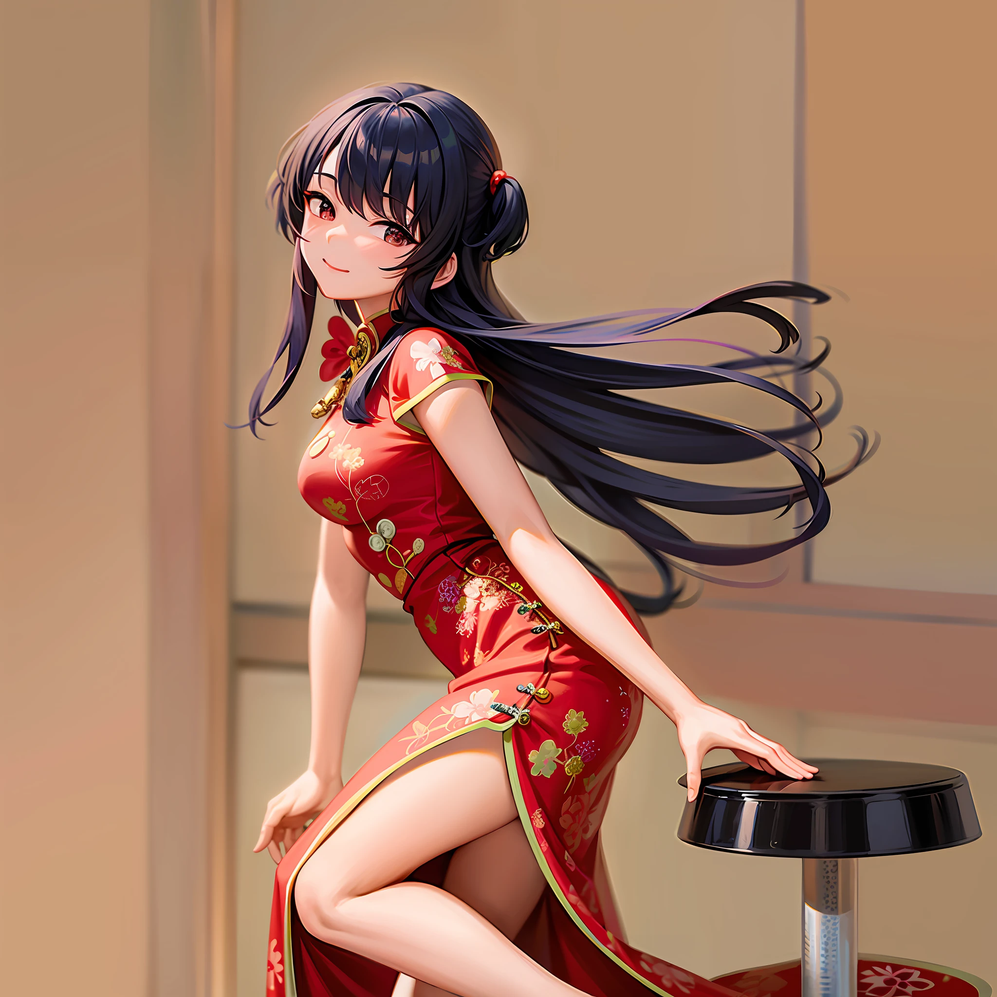 Close-up of a statue of a woman wearing a red cheongsam, (highly detailed characters), Chiho Aoshima, Rin, Rin Higashisaka, high-resolution details, pop-up parade figures, full pose, gorgeous figure, funny company anime style, PVC figurines, anime figurines, detailed images, moe, portrait of Mayuri Shiina, beautiful detailed characters