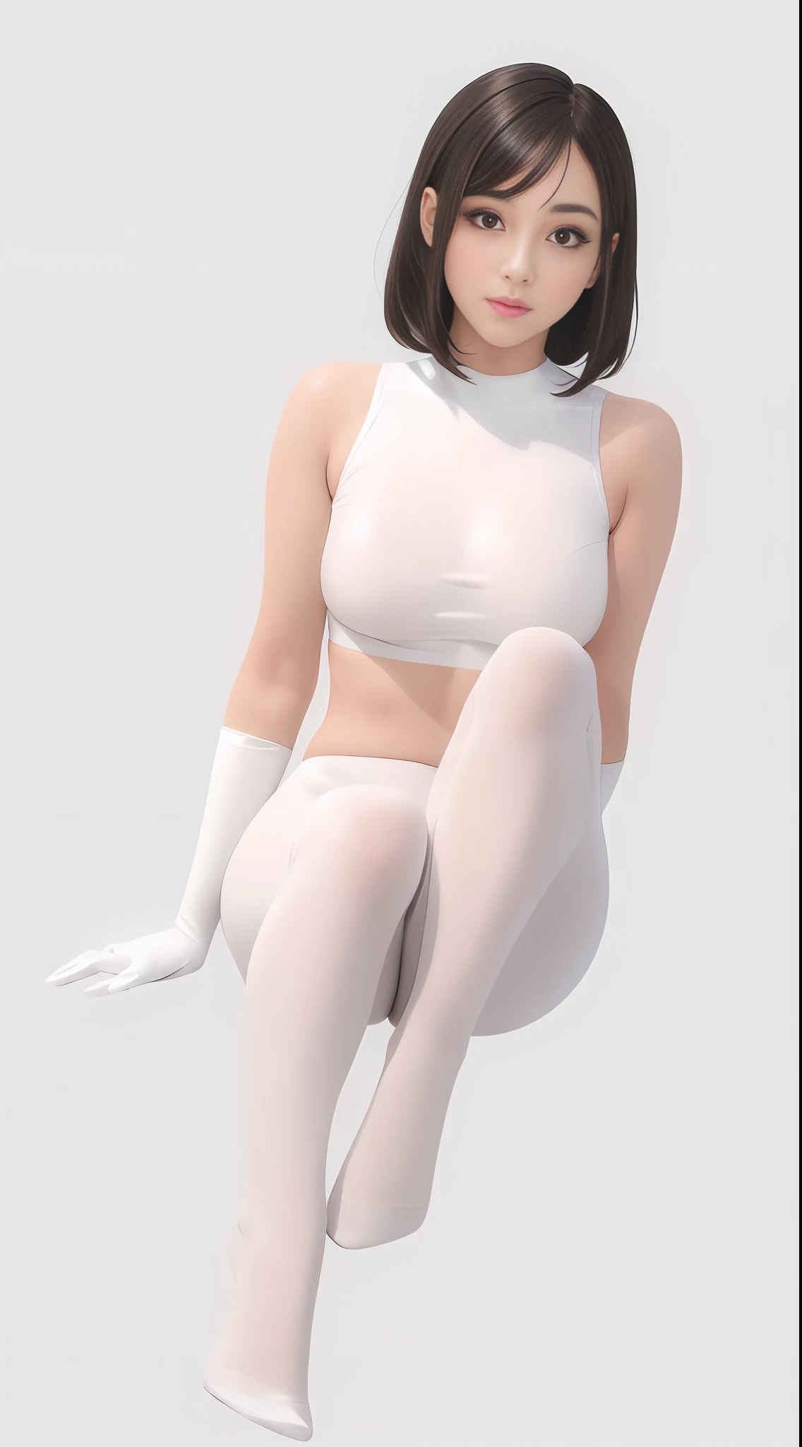 araffe in a white outfit posing for a picture, smooth white tight clothes suit, smooth translucent white skin, smooth anime cg art, 3 d white shiny thick, character is in her natural pose, in white clothes, thicc, trending on cgstation, wearing white leotard, photorealistic anime girl render, white shiny skin, shiny white skin