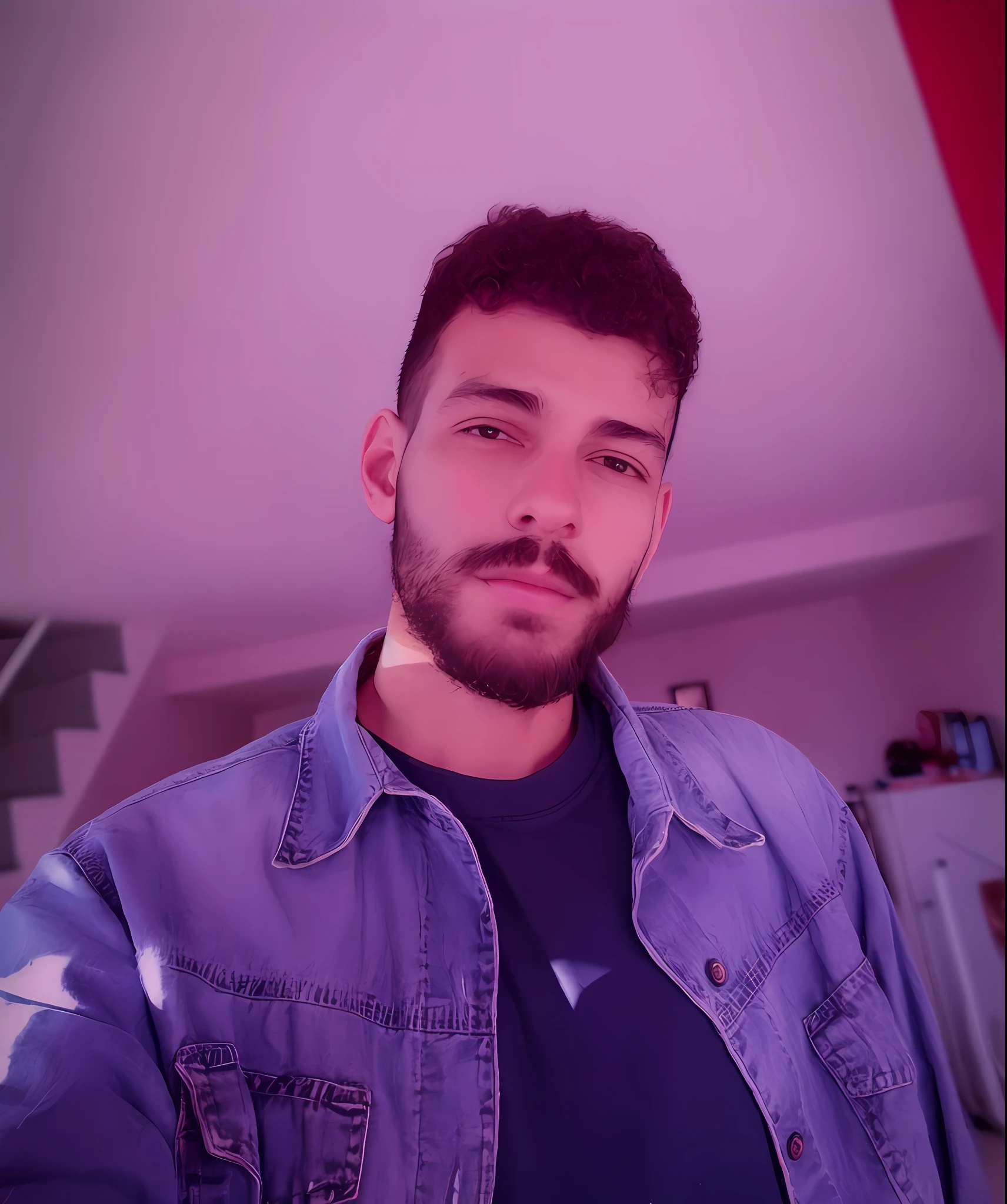 arafed man with a beard and a mustache wearing a denim jacket, around 1 9 , fotografia, low quality photograph, very very low quality picture, 8k selfie photograph, portrait shot 8 k, frontal picture, profile image, low quality photo, inspired by Antônio Parreiras, picture, portait photo, short stubble