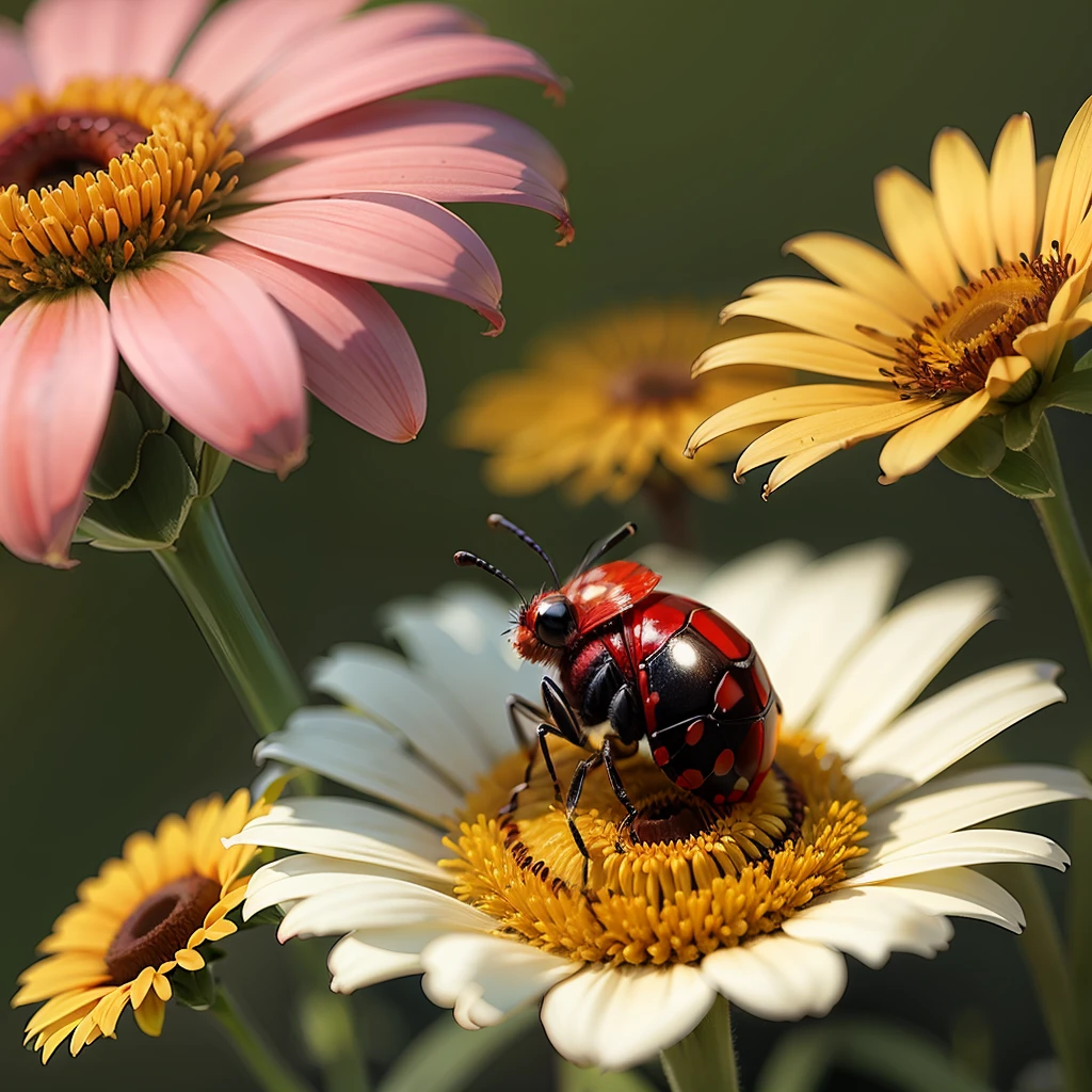 natural red bug on a daisy flower --auto --s2