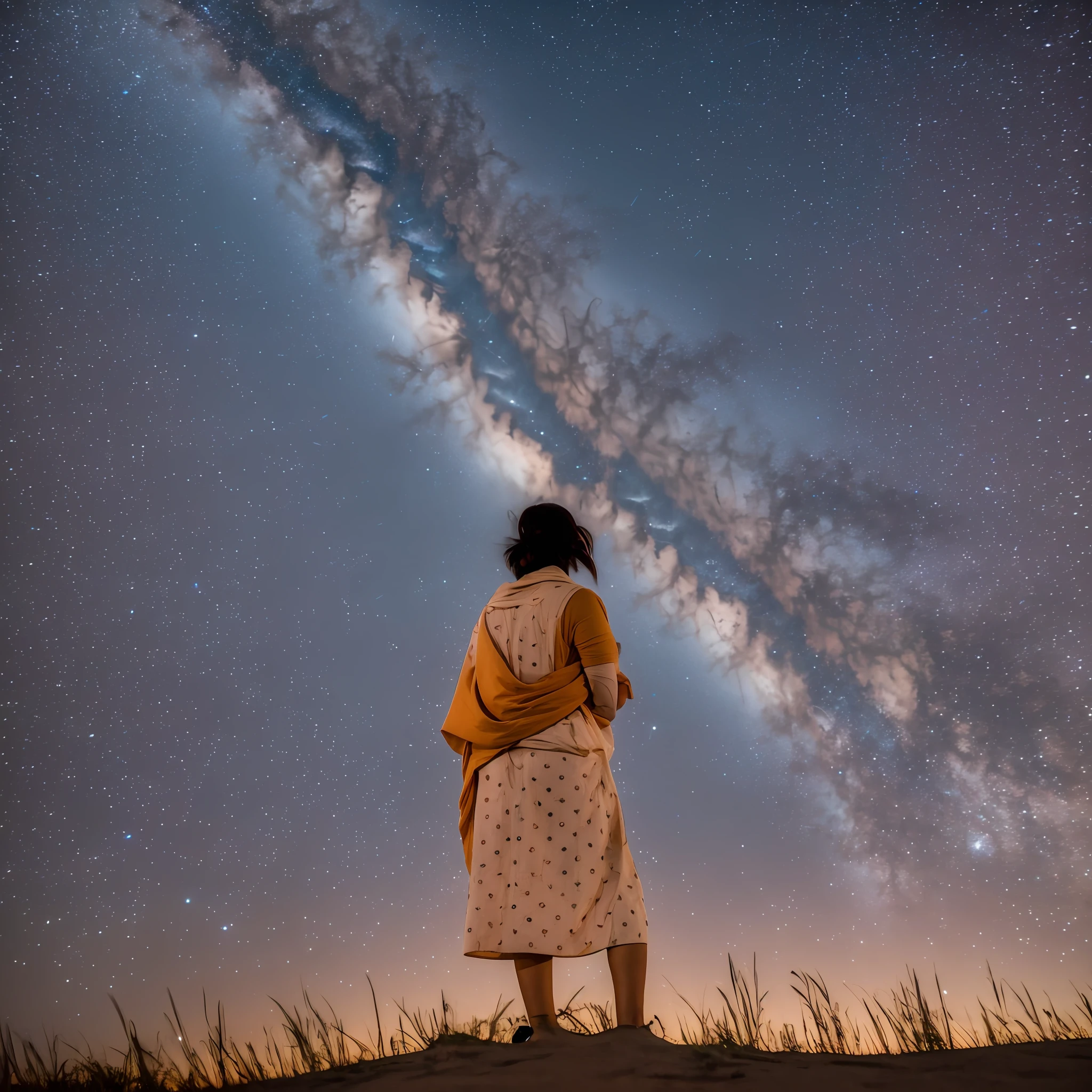 Photo of a person looking at the horizon on a star-studded night