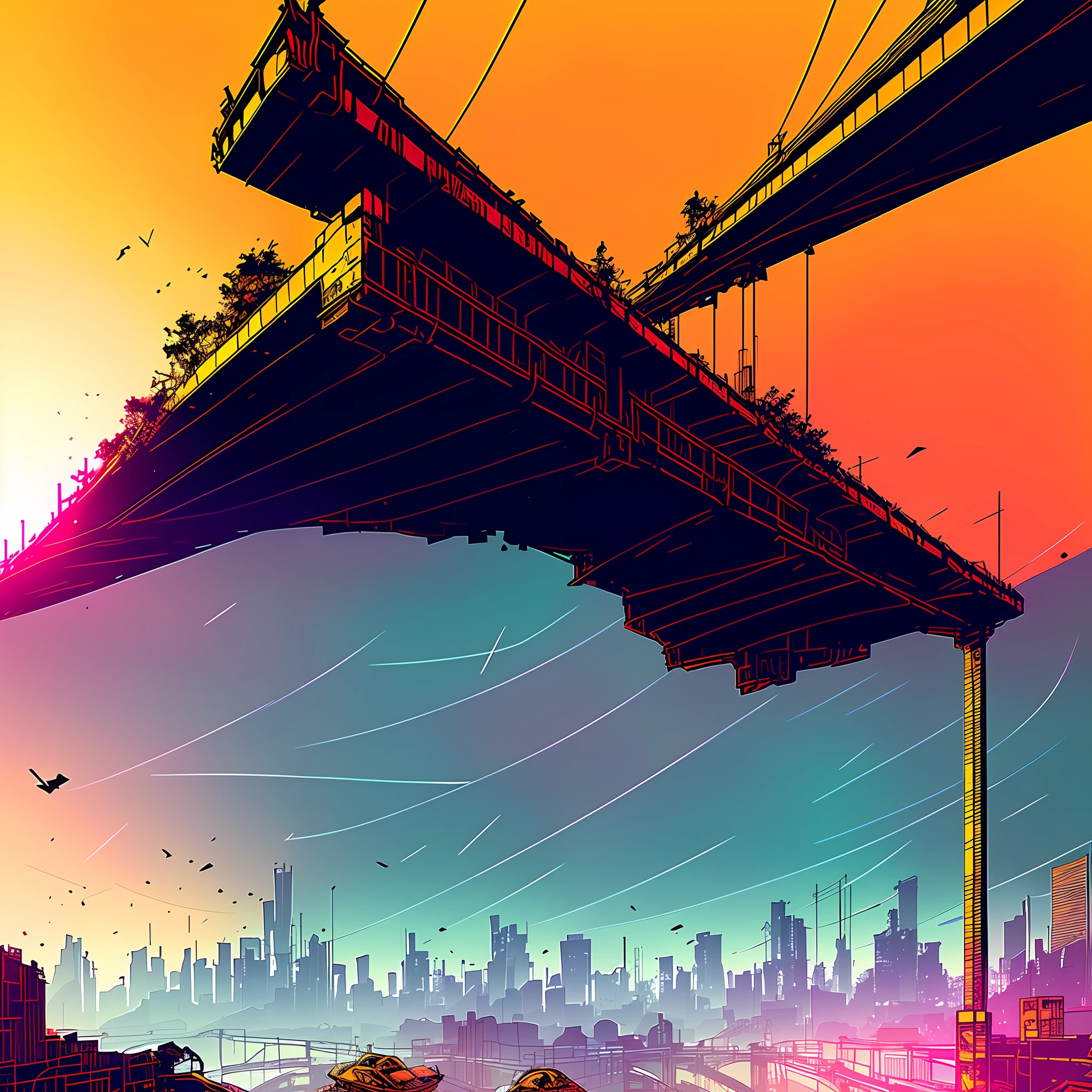 nvinkpunk, elevated rail, red and white color scheme, beautiful intricate filegrid, intricate, elegant, highly detailed, digital painting, artstation, concept art, smooth, sharp focus, illustration, 8k